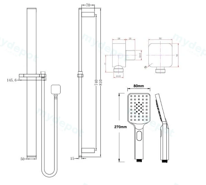 Square Black Sliding Shower Rail(ABS Handheld Shower) view 2