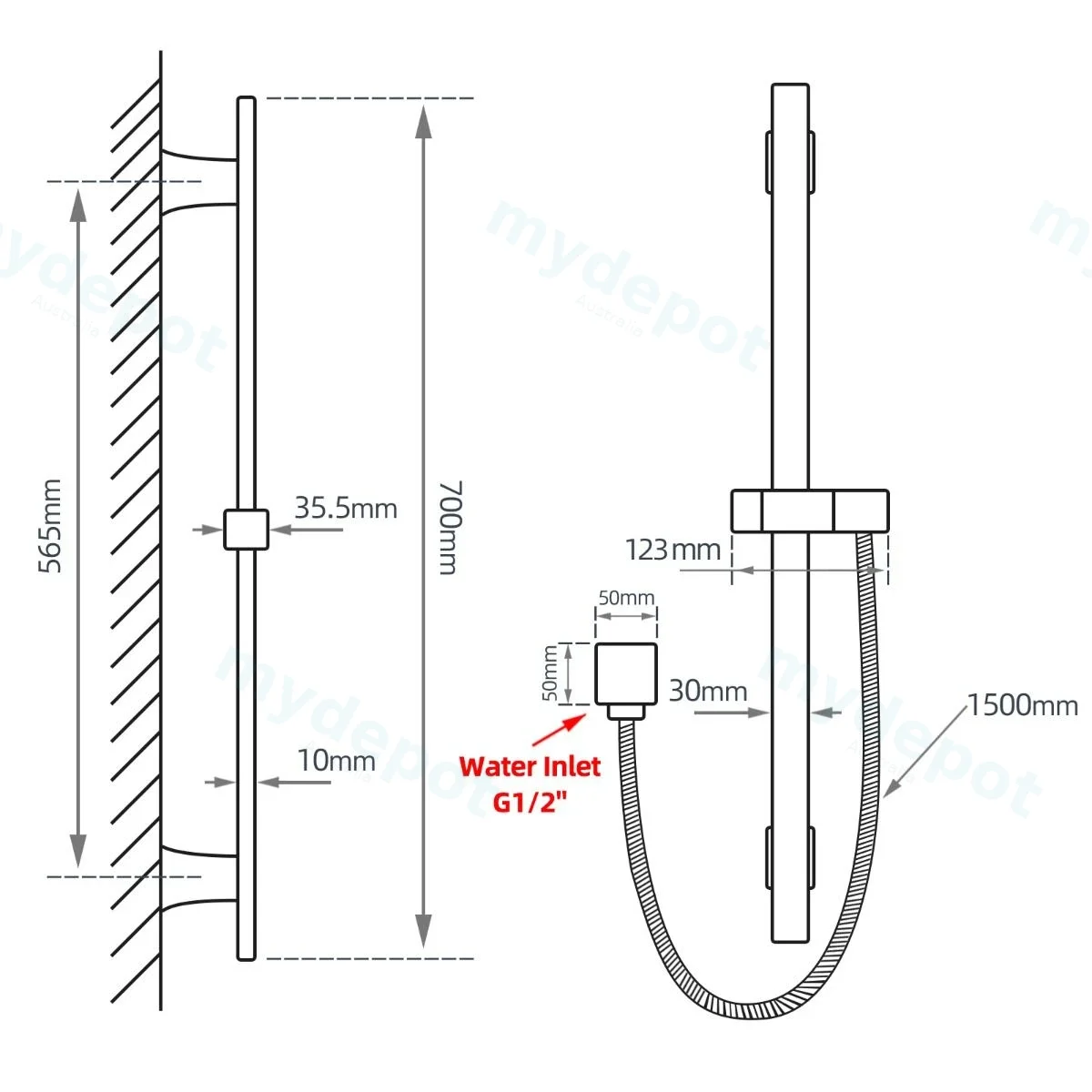 Square Black Handheld Shower With Rail view 2