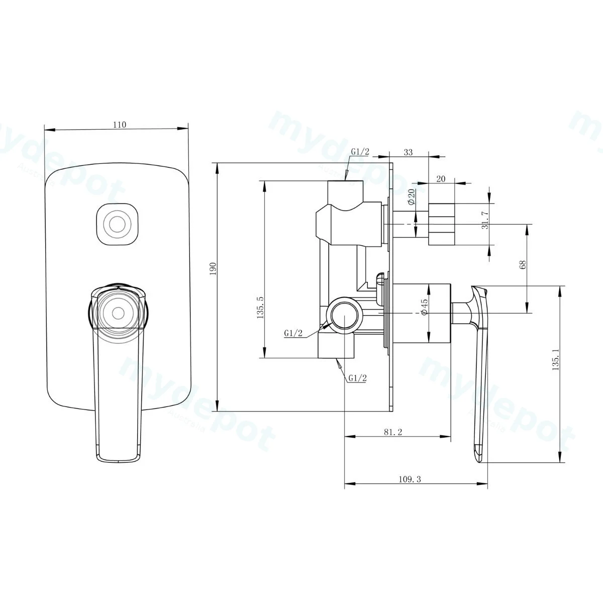 Esperia Chrome Wall Mixer with Diverter view 2