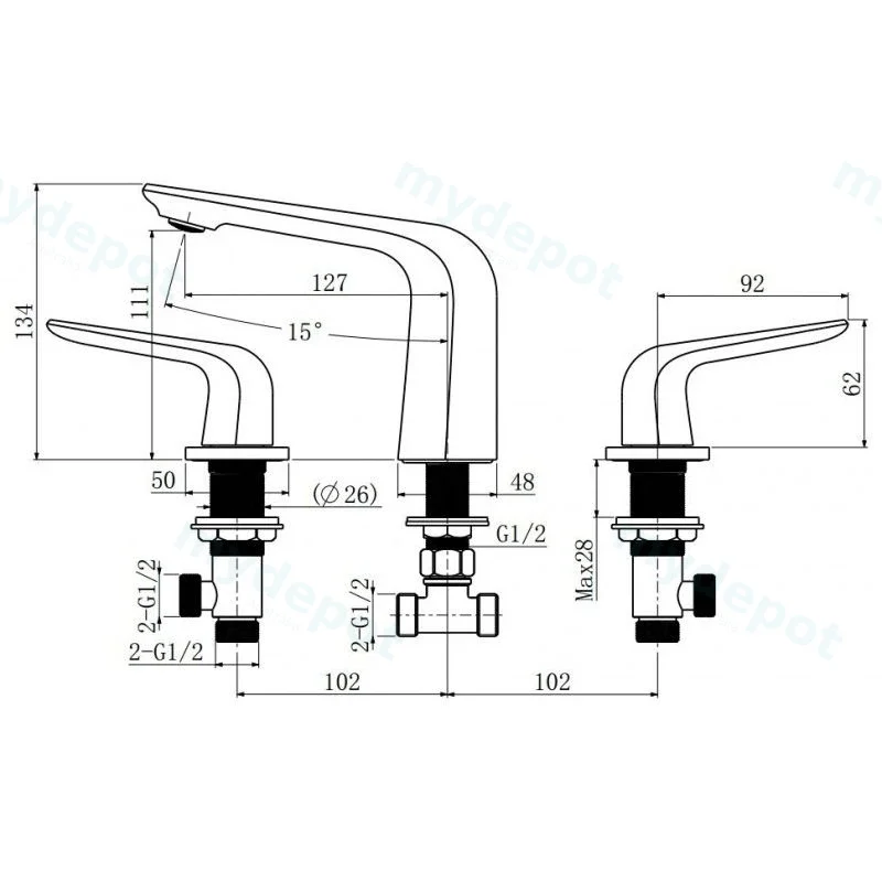 Esperia Chrome 3 Holes Basin Mixer view 2