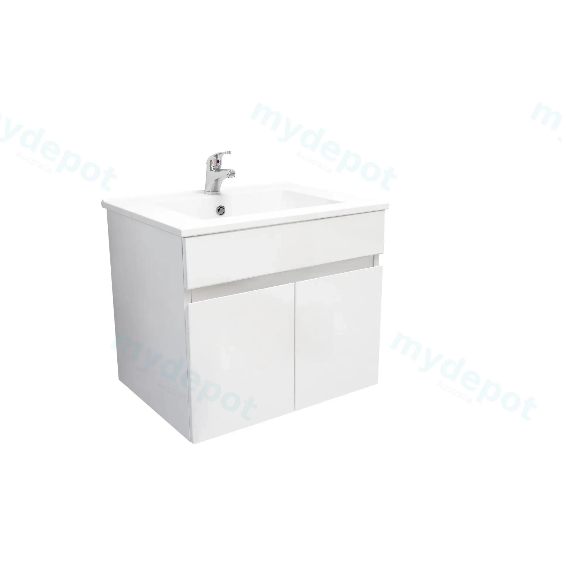 600mm Narrow Gloss White MDF 2 Doors Wall Hung Bathroom Vanity Cabinet Only view 2