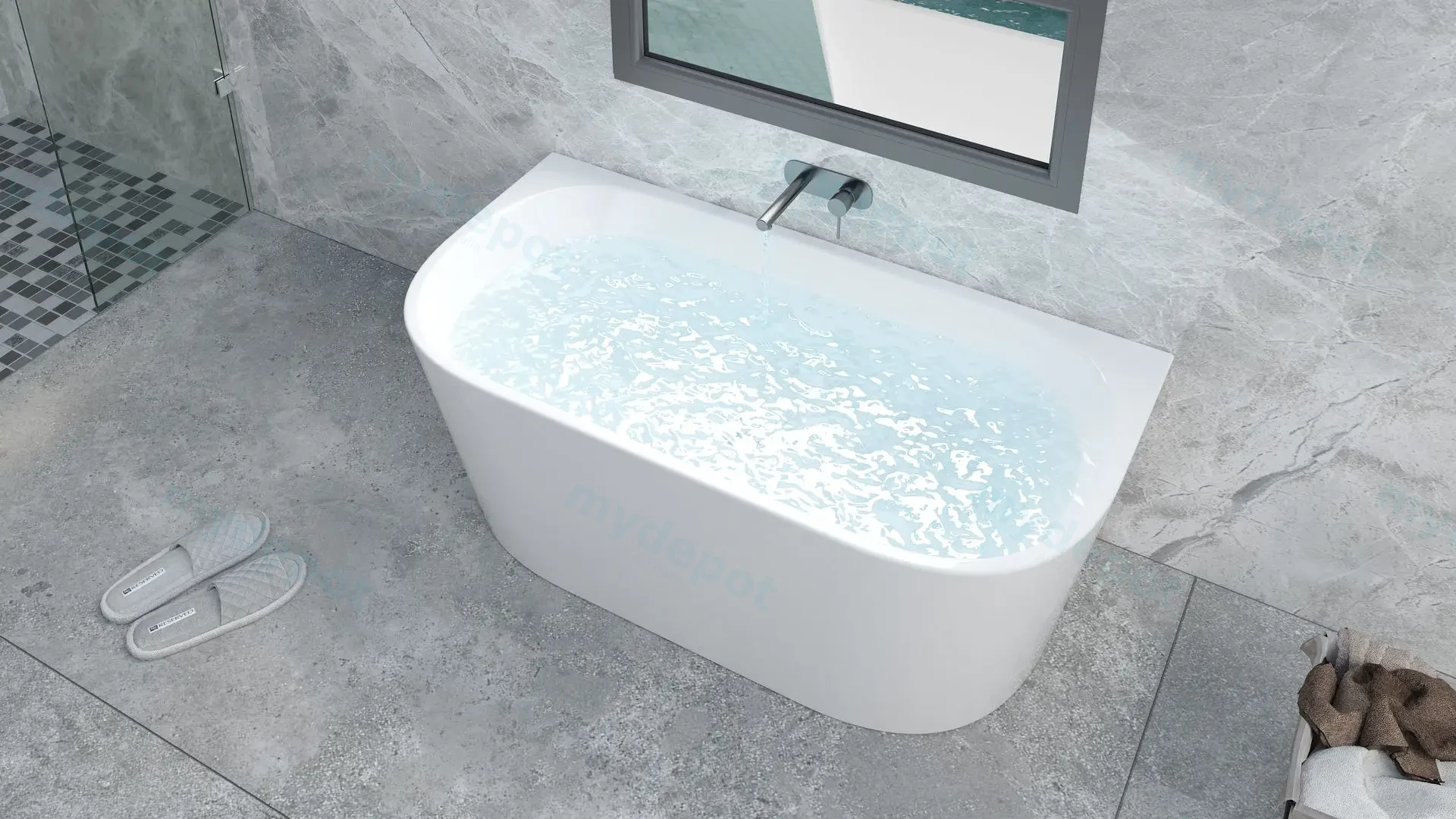 1500mm Ellis Back To Wall Bathtub Gloss White Acrylic Round Edge view 4
