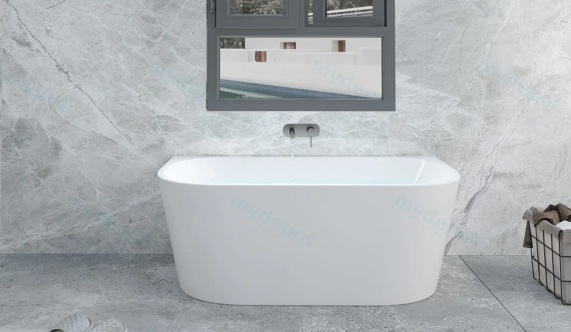 1500mm Ellis Back To Wall Bathtub Gloss White Acrylic Round Edge view 5