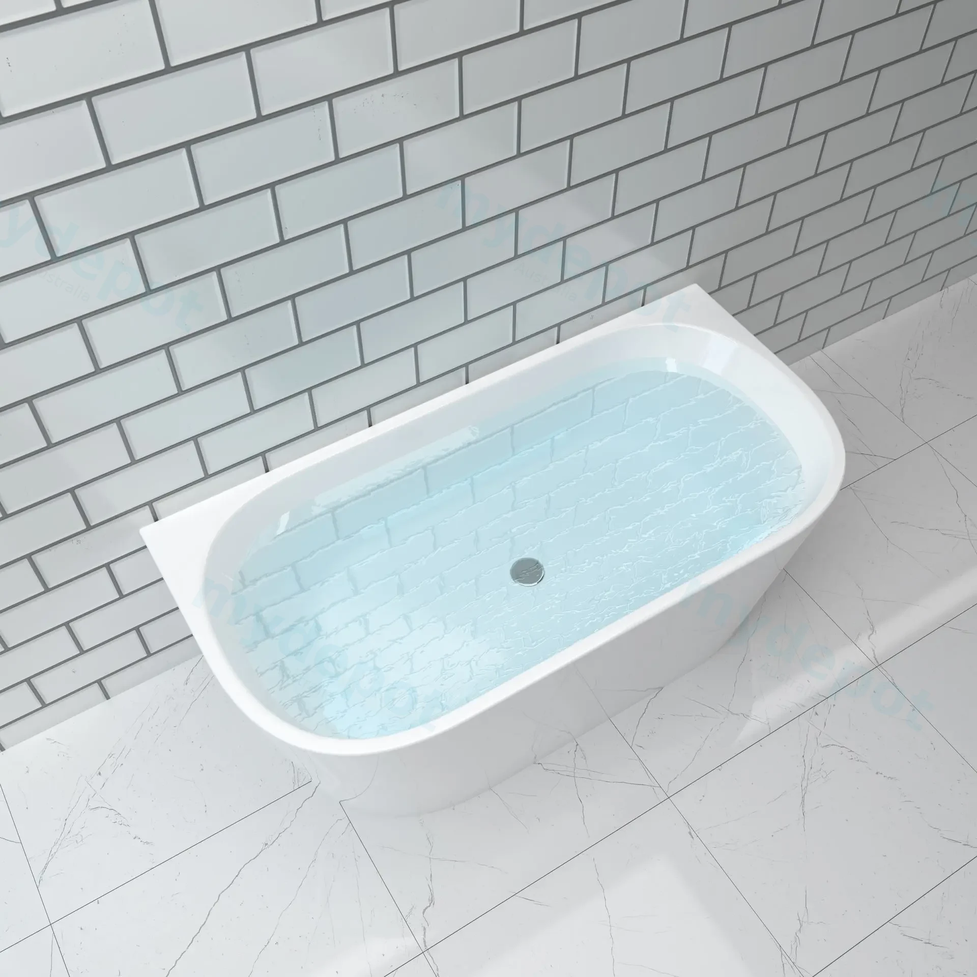 1500mm Ellis Back To Wall Bathtub Gloss White Acrylic Round Edge view 2