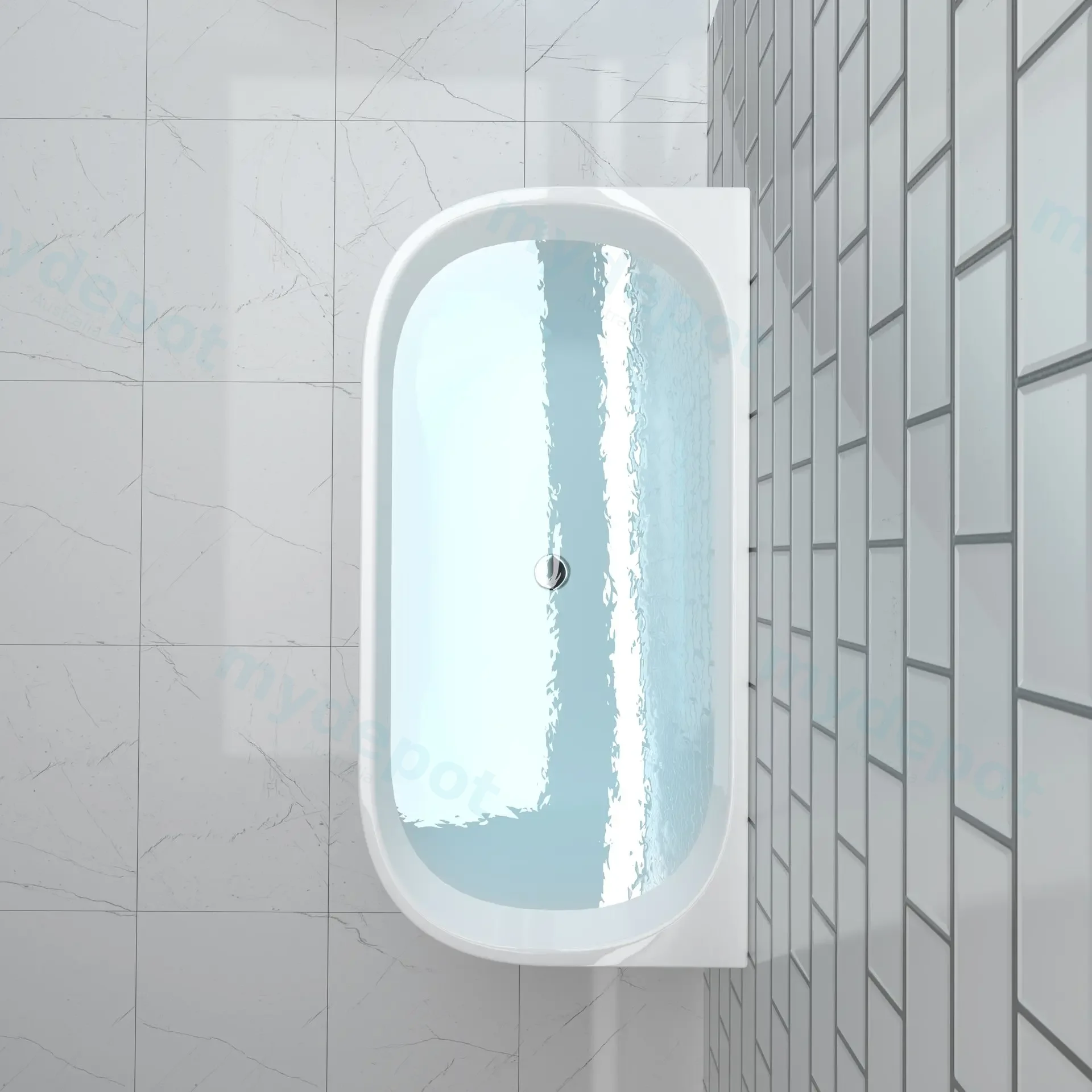 1700mm Ellis Back To Wall Bathtub Gloss White Acrylic Round Edge view 3