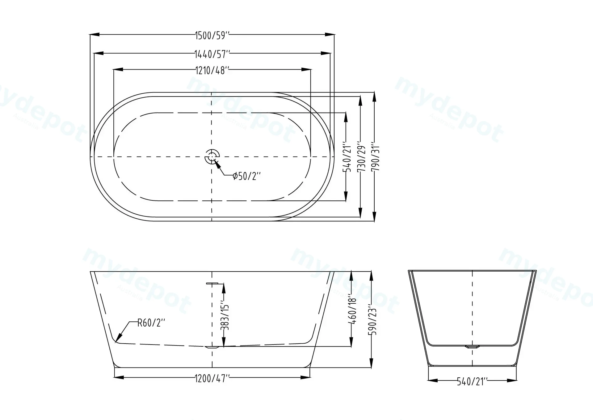 1500mm Round Gloss White Acrylic Free Standing Bathtub view 9