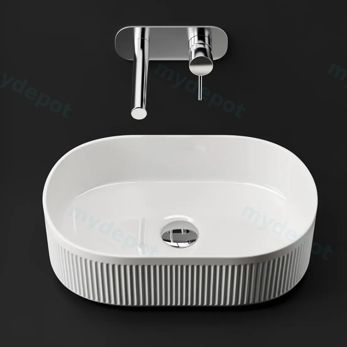 490x310x130mm Pill Fluted Gloss White Ceramic Art Basin Above Counter Basin Non-overflow view 2