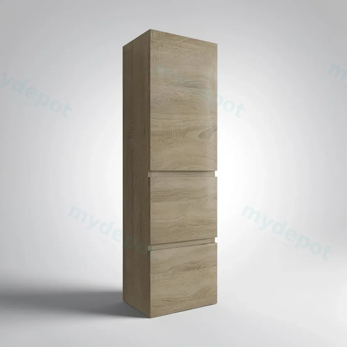 1350mm White Oak MDF Board with PVC Vacuum Filmed 2 Drawer 1 Door Tall Boy view 2