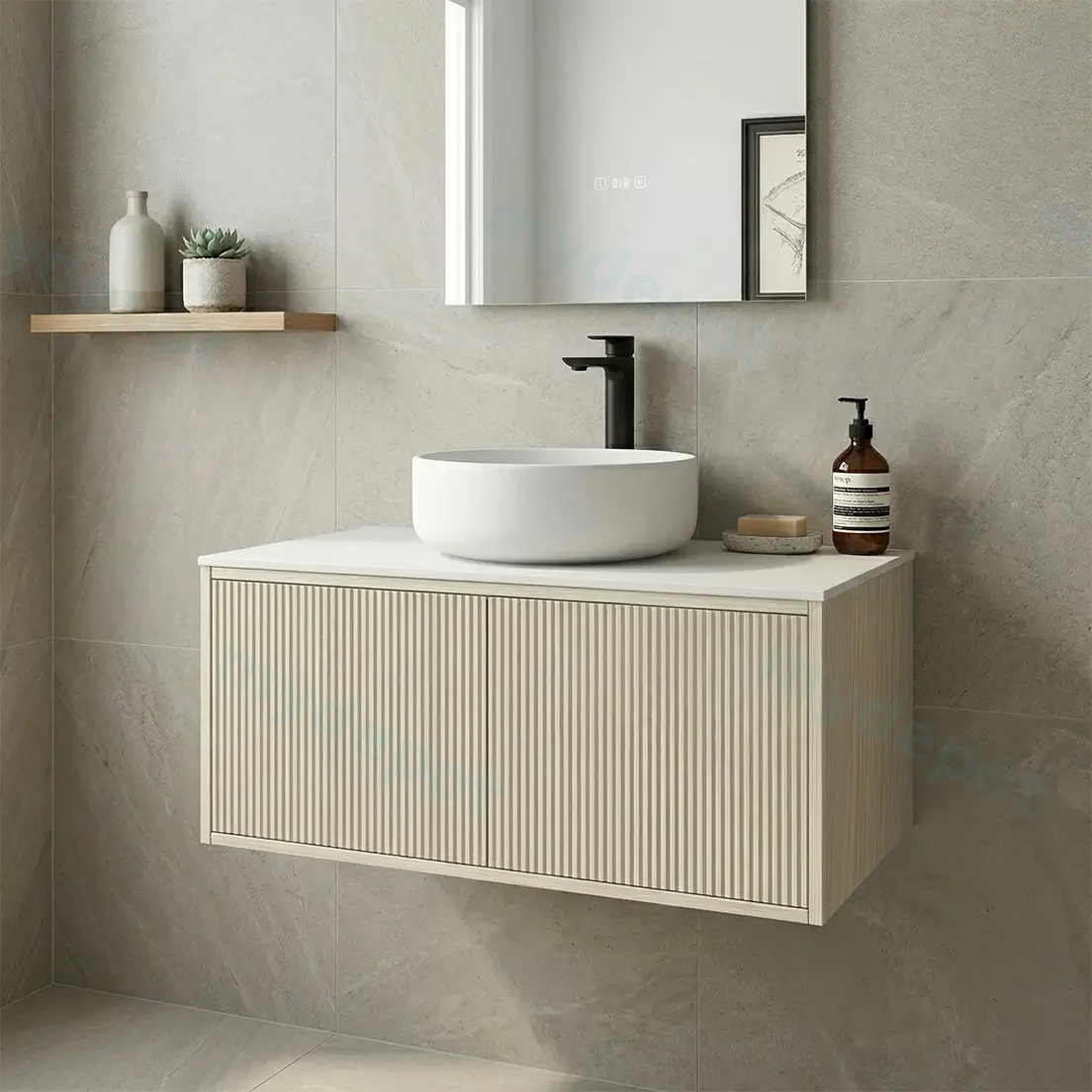 Kiama 900mm Coastal Oak One Left Drawer One Right Door Wall Hung Vanity Cabinet Only view 2