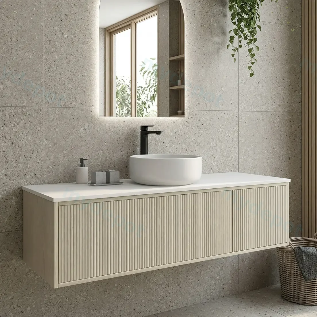 1500mm Kiama Coastal Oak Middle Door Wall Hung Vanity Cabinet Only view 2