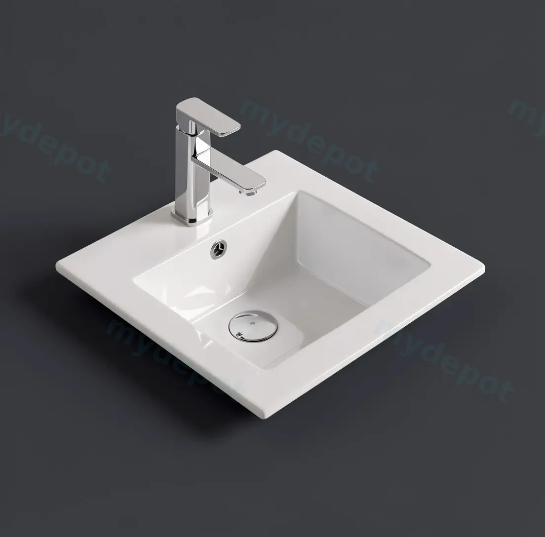 415*415*170mm Gloss White Crete Fine Ceramic Insert Basin Tap Hole Overflow,32mm Waste view 2