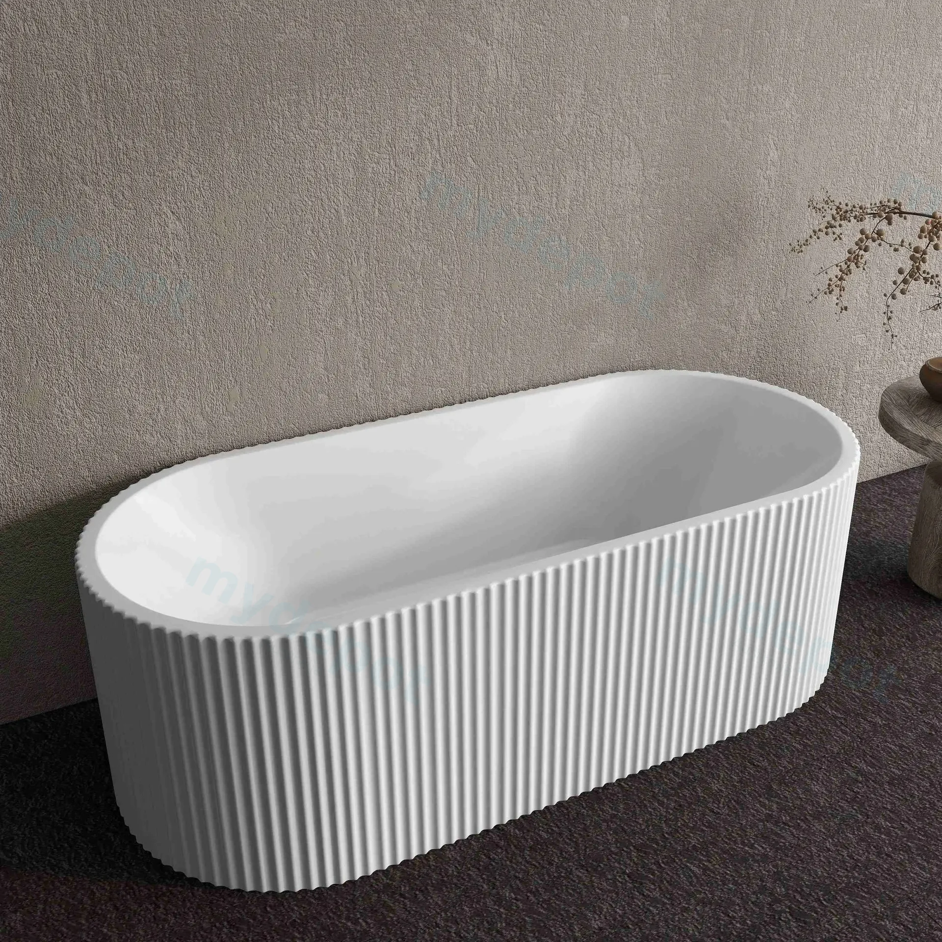1700mm Kiama Grooved Gloss White Freestanding Bathtub view 5