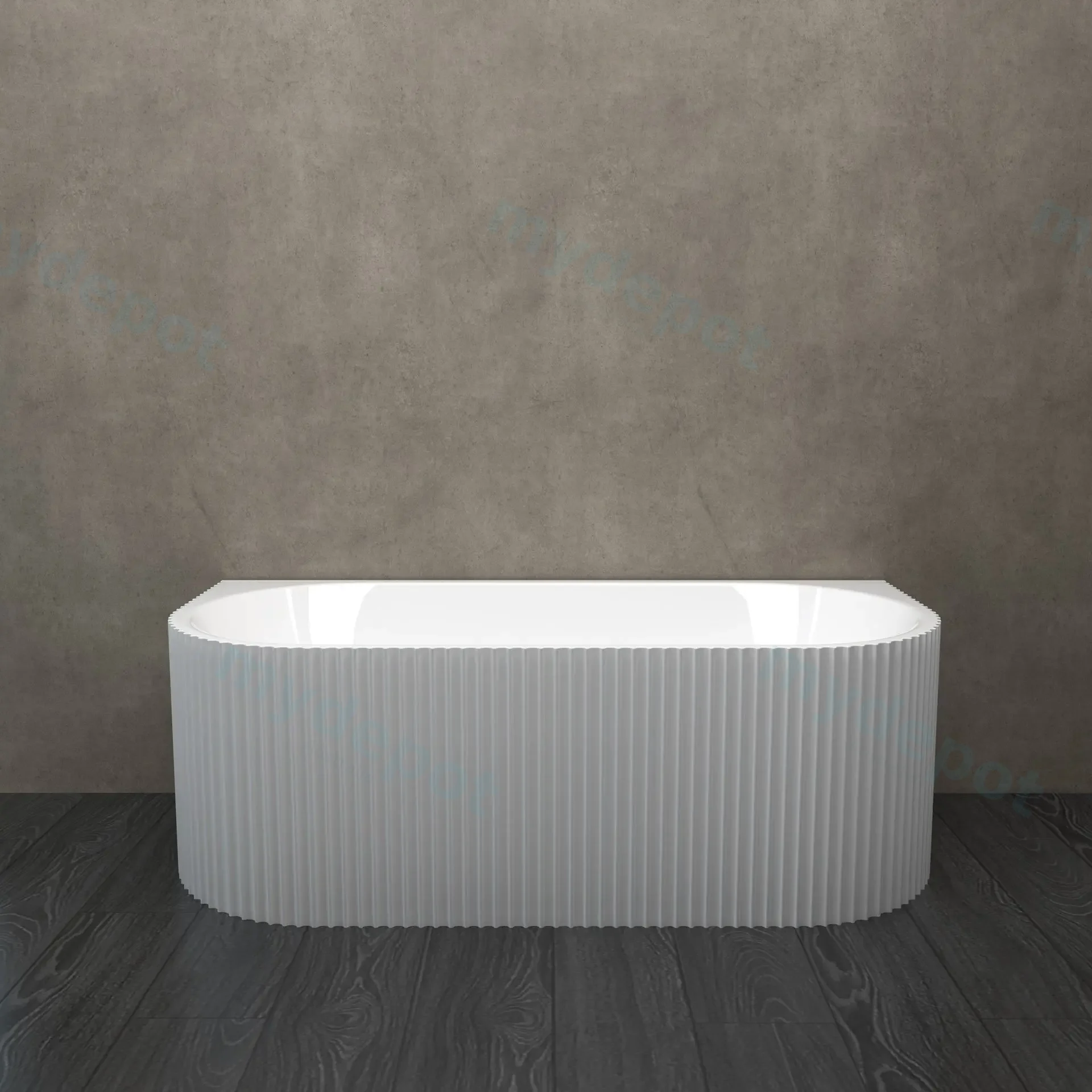 1700mm Kiama Grooved Gloss White Back to Wall Bathtub view 2