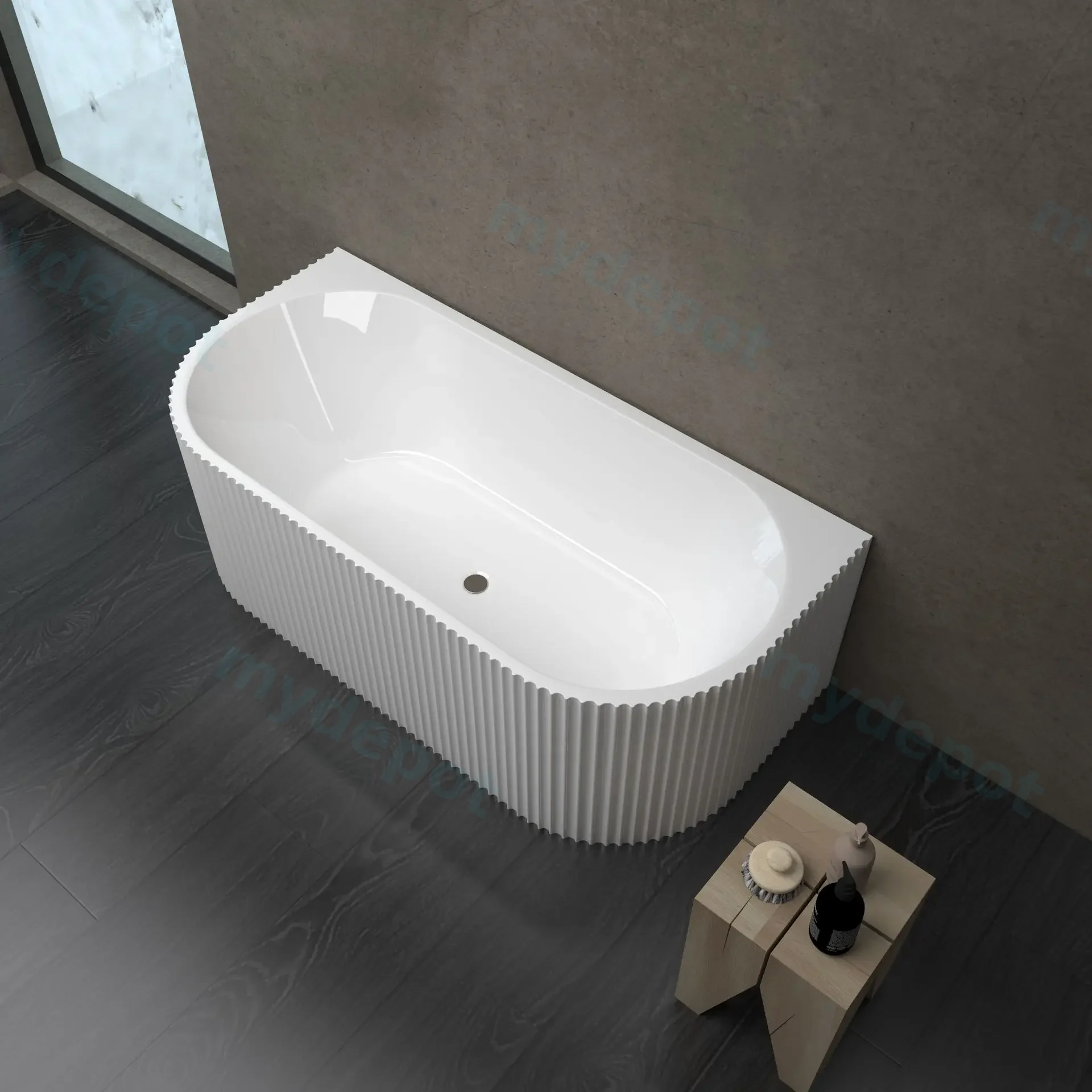 1700mm Kiama Grooved Gloss White Back to Wall Bathtub view 3