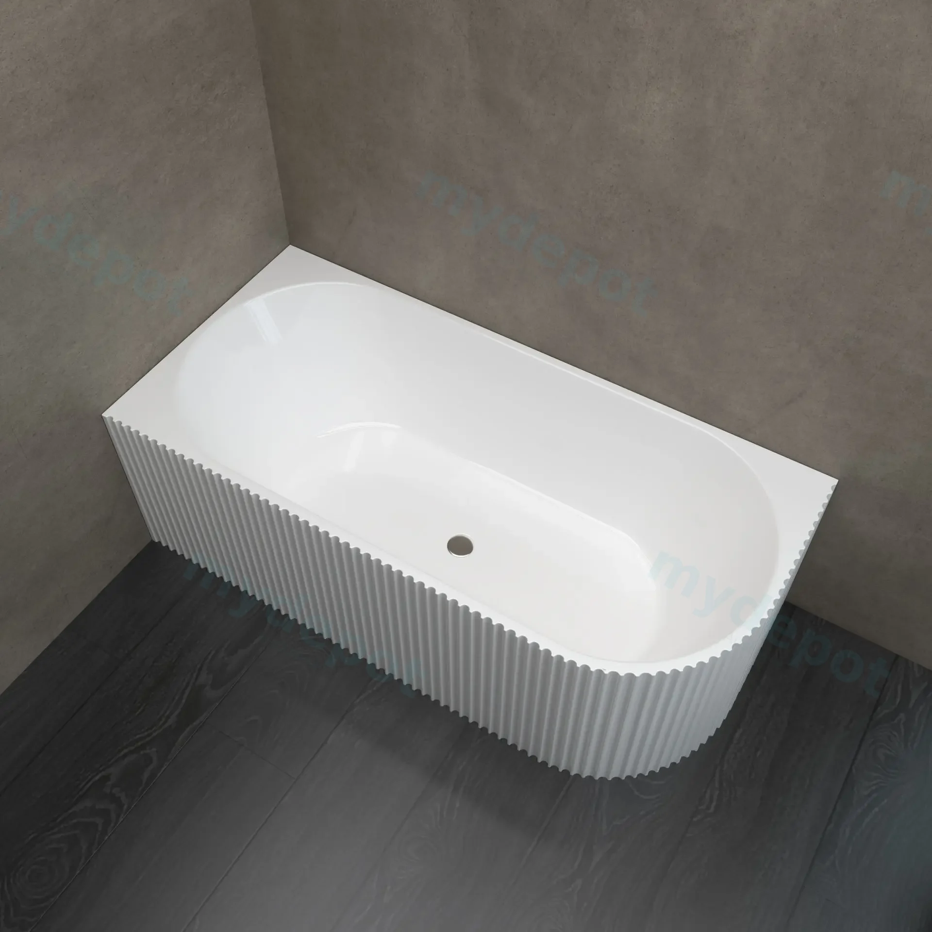 1700mm Kiama Grooved Gloss White Left Corner Fit Bathtub view 2