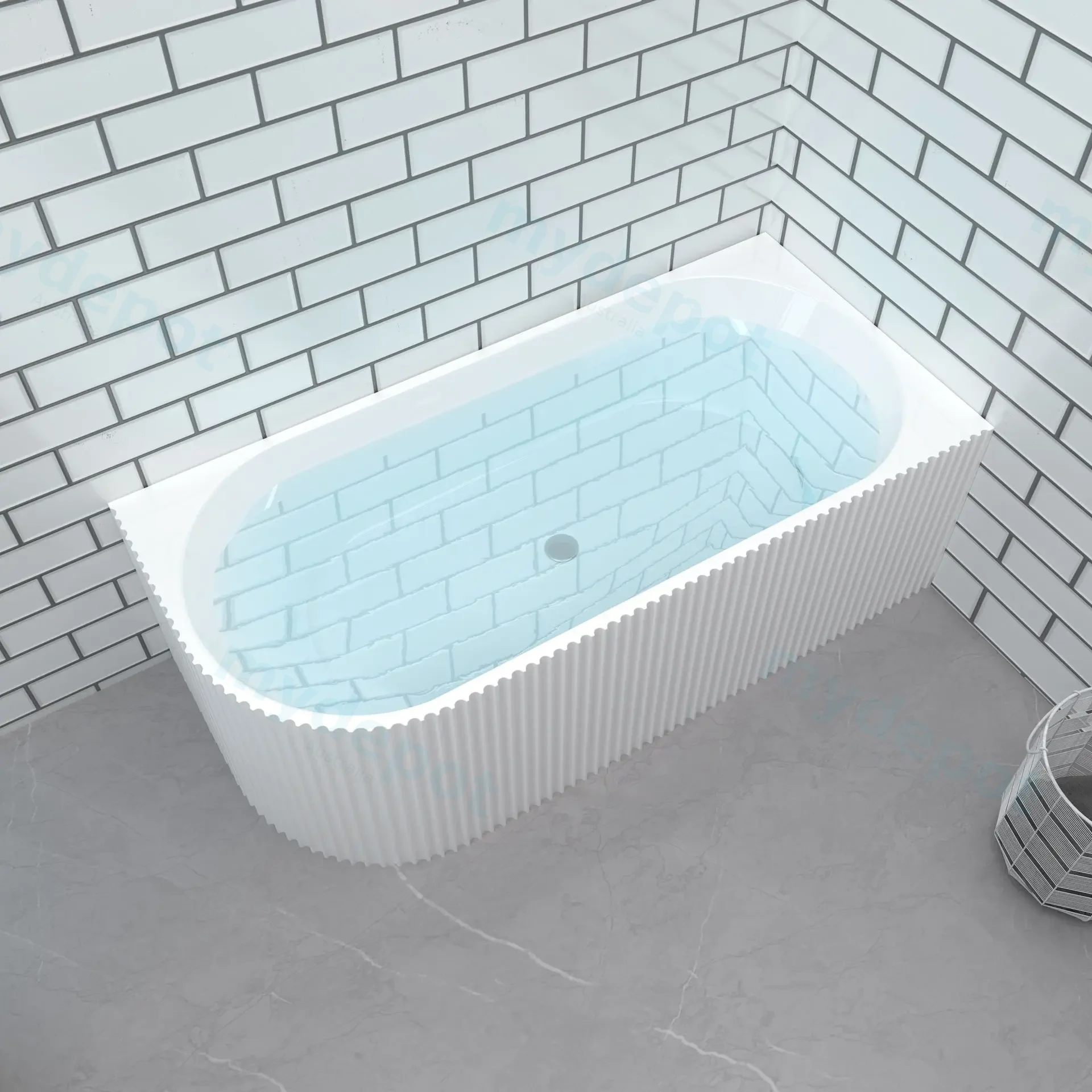1700mm Kiama Grooved Gloss White Right Corner Fit Bathtub view 2