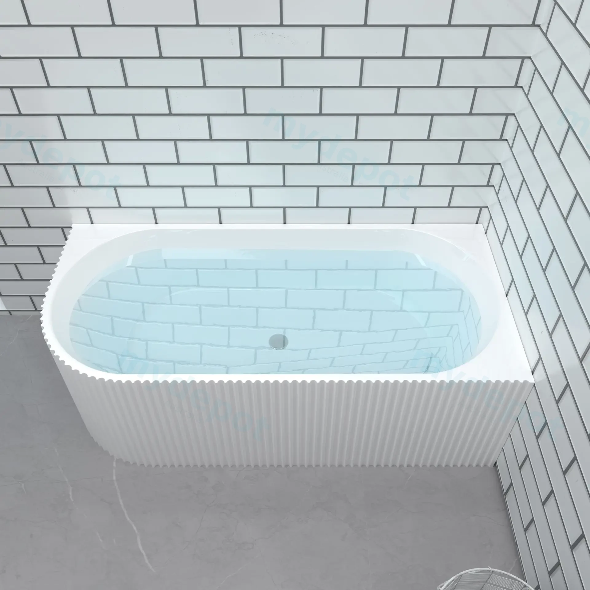 1700mm Kiama Grooved Gloss White Right Corner Fit Bathtub view 4