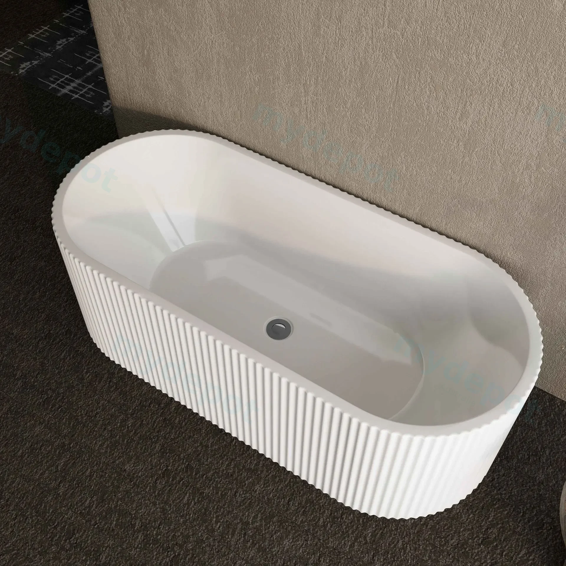 1500mm Kiama Grooved Gloss White Freestanding Bathtub view 2