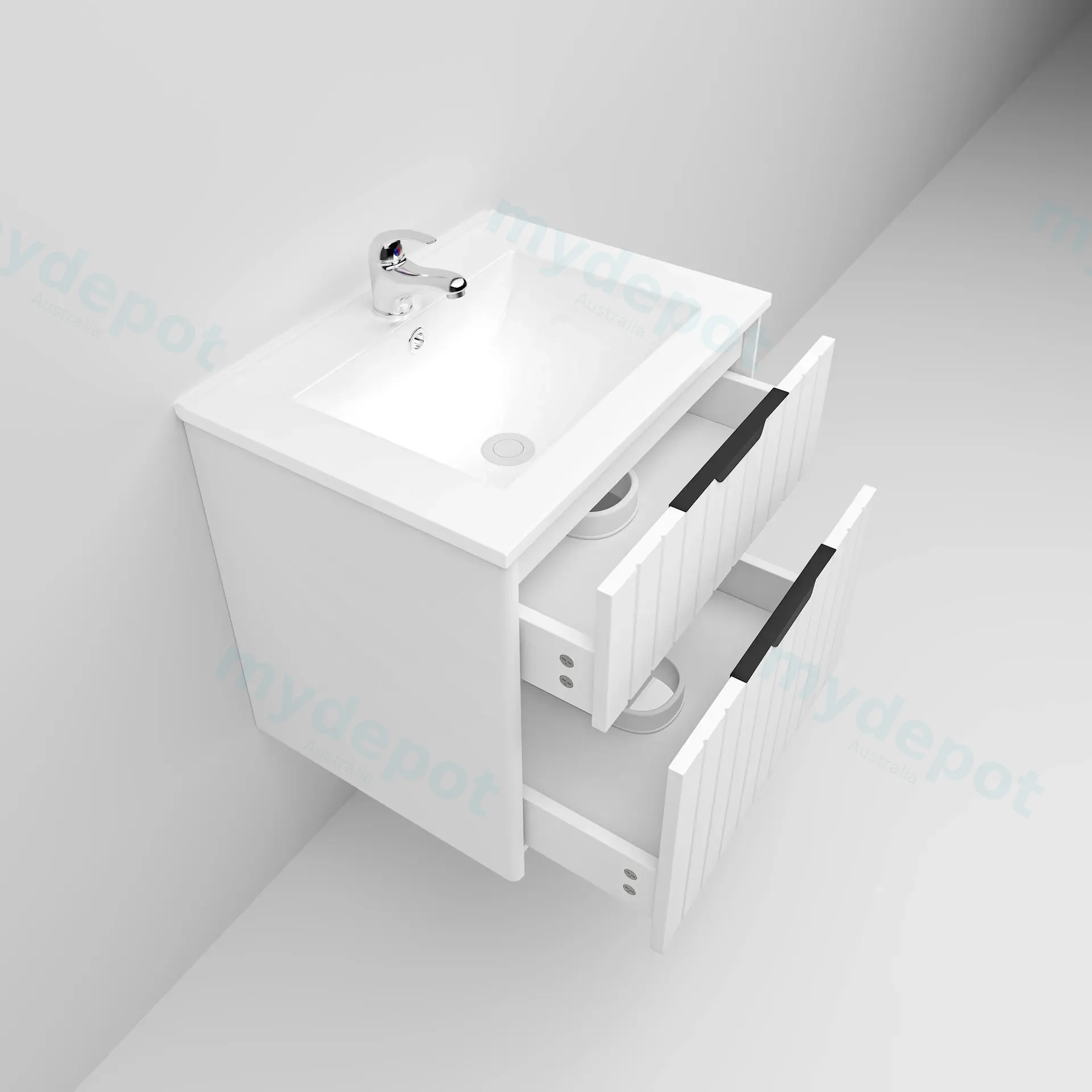 600mm Aria Matte White MDF Two Drawers Wall Hung Bathroom Vanity Cabinet Only With Handle view 4