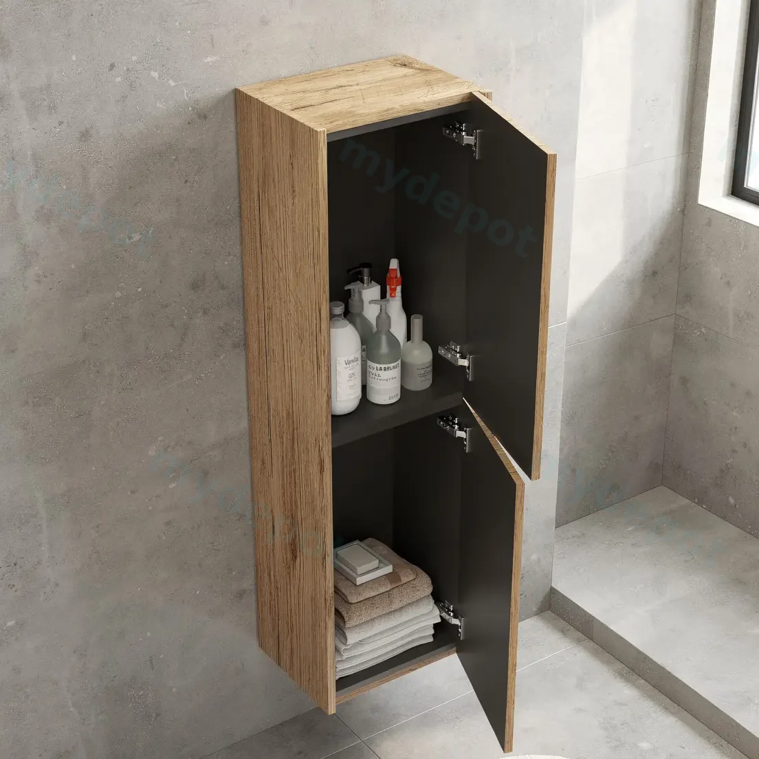 Customised Kiama Fluted Tall Boy Cabinet - Prime Oak - 400L x 300D x 1350H mm - 2 Doors view 2