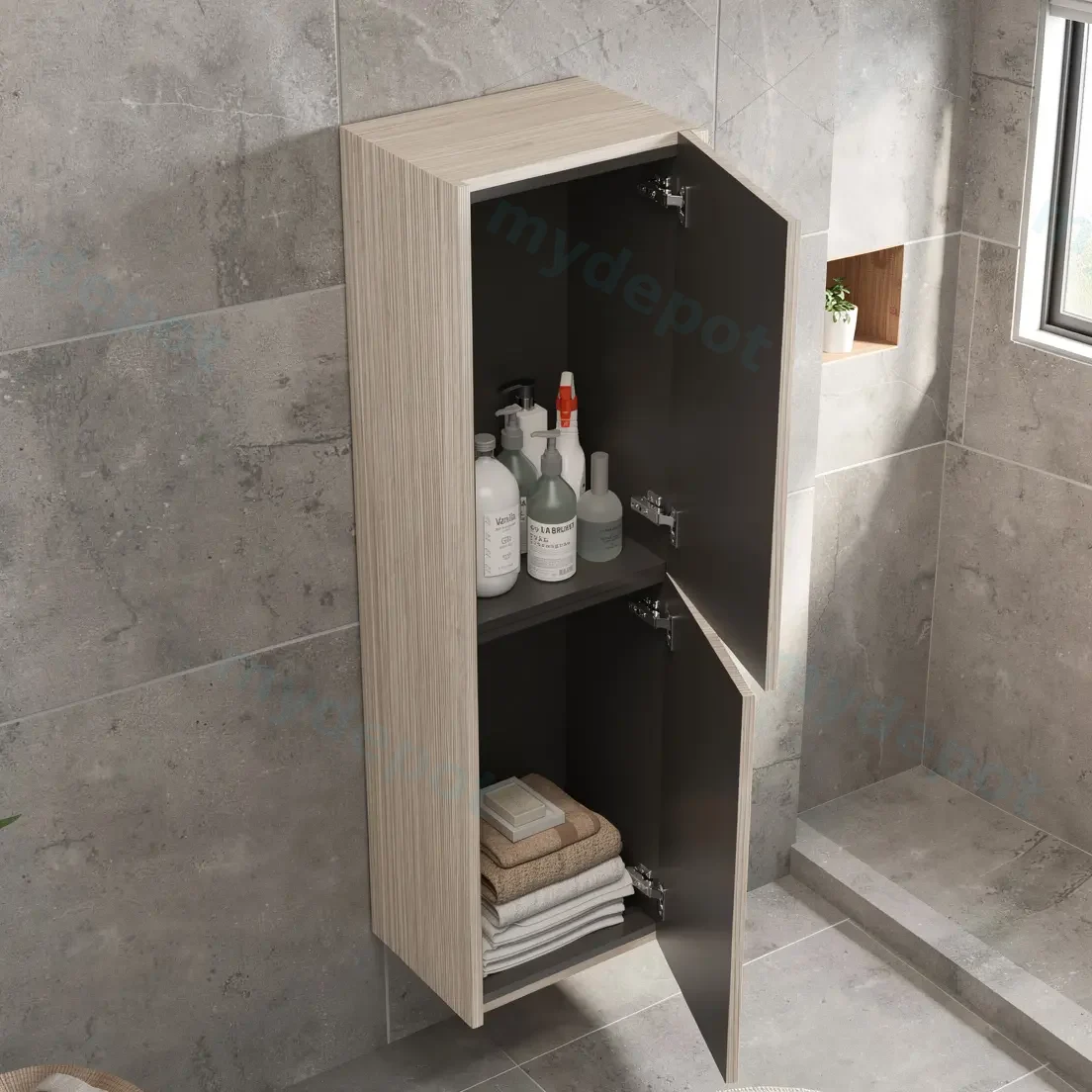 Customised Kiama Fluted Tall Boy Cabinet - Coastal Oak - 400L x 300D x 1350H mm - 2 Doors view 2
