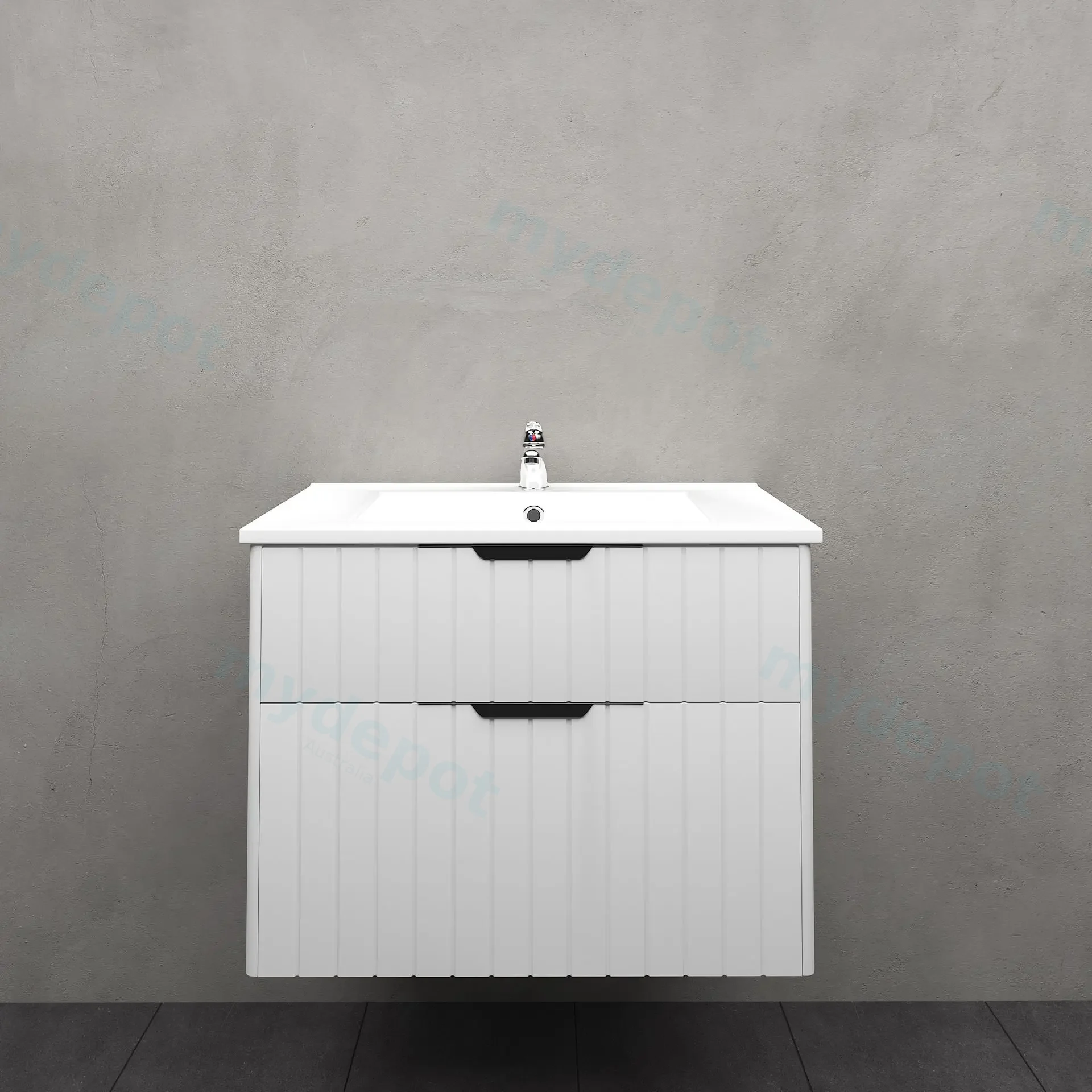 750mm Aria Matte White Mdf Two Drawers Wall Hung Bathroom Vanity Cabinet Only With Handle view 2