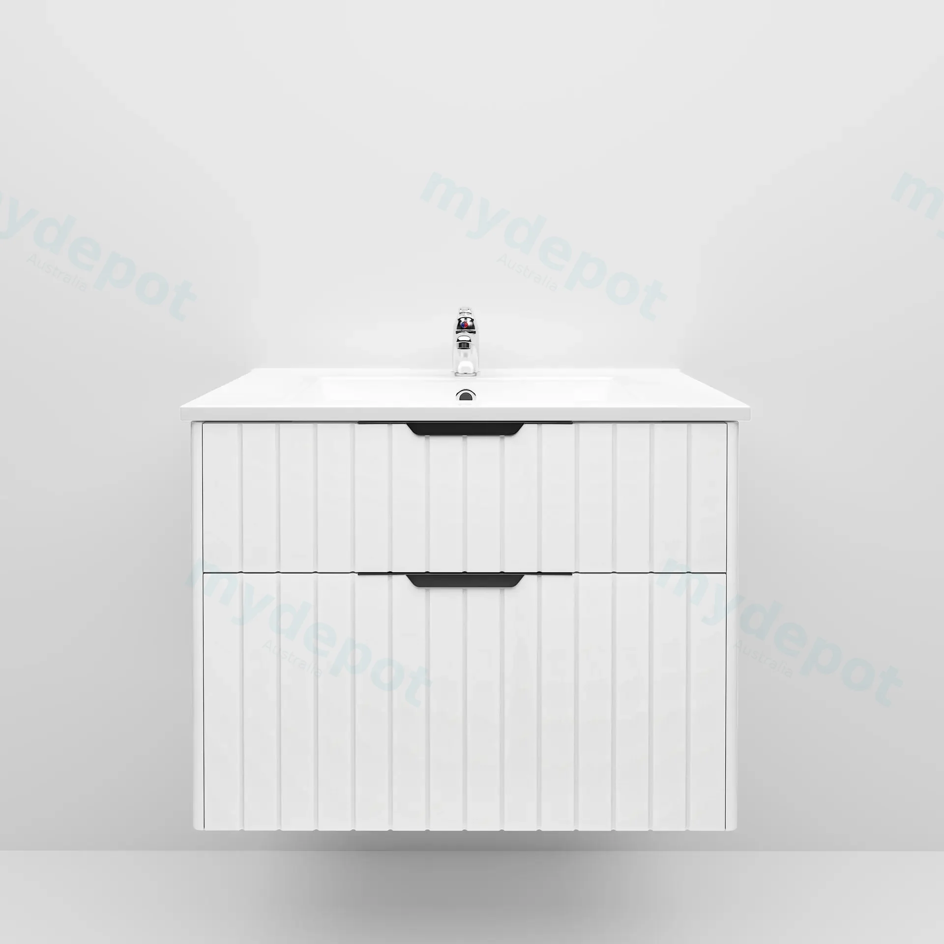 750mm Aria Matte White Mdf Two Drawers Wall Hung Bathroom Vanity Cabinet Only With Handle view 3