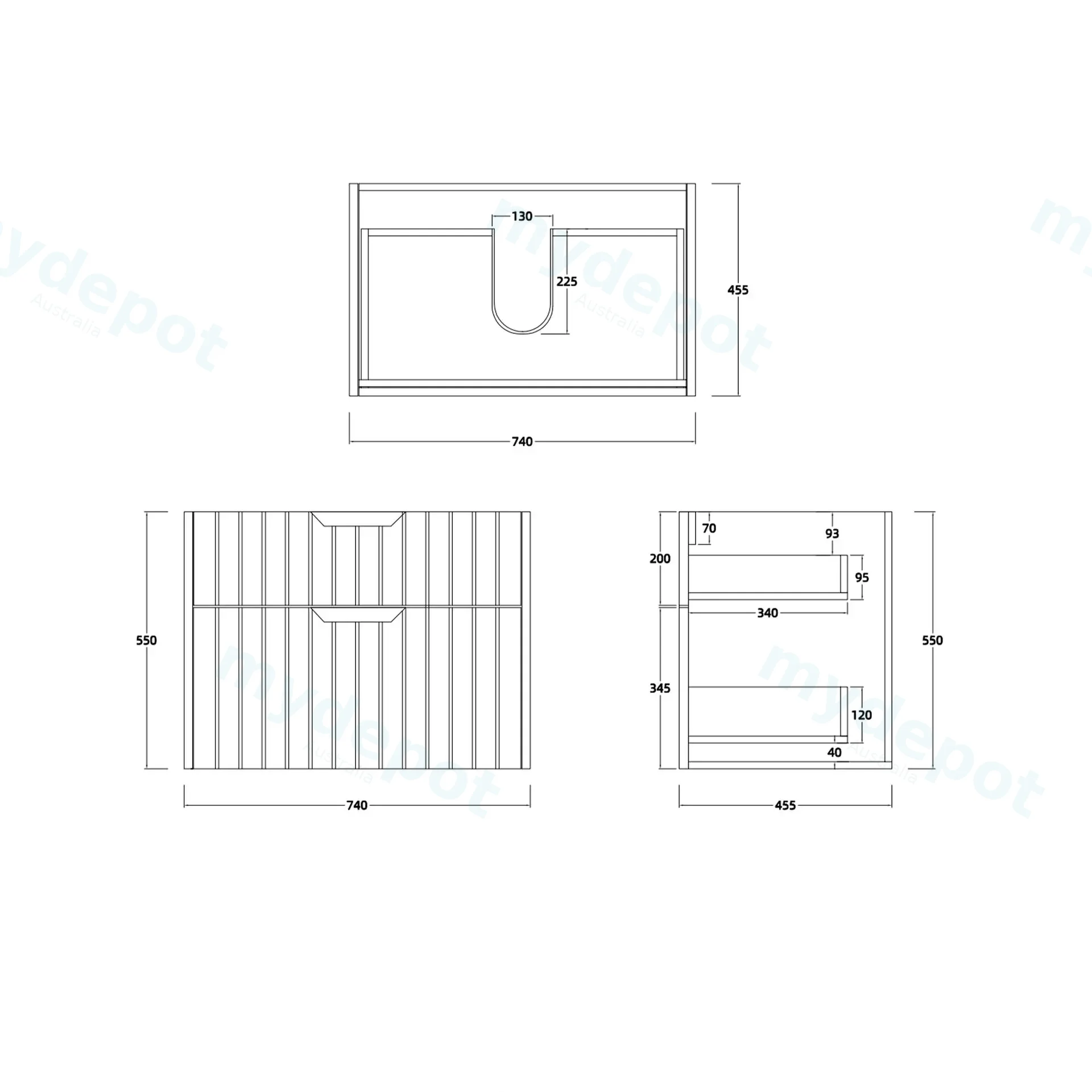 750mm Aria Matte White Mdf Two Drawers Wall Hung Bathroom Vanity Cabinet Only With Handle view 6