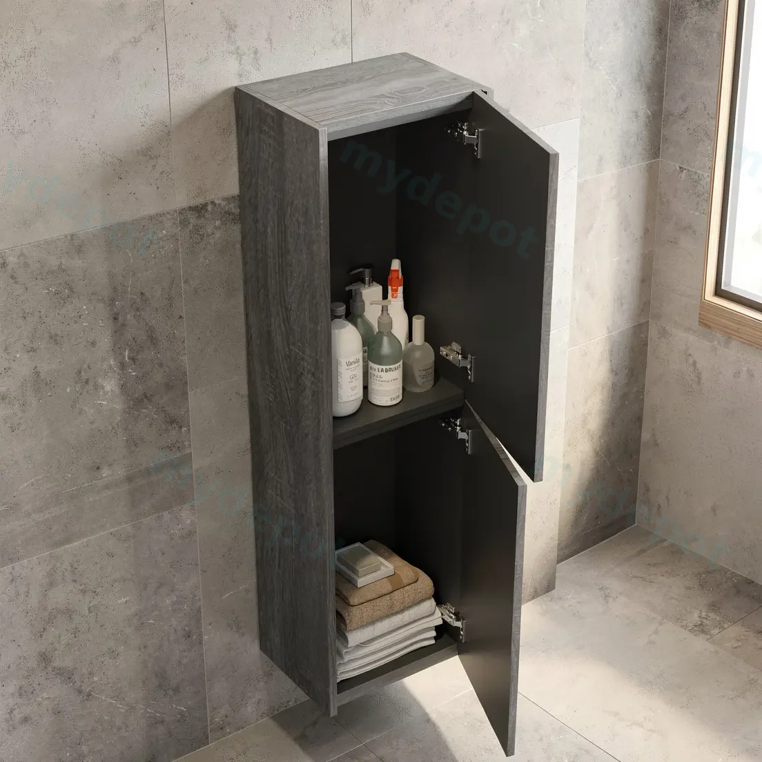 Customised Kiama Fluted Tall Boy Cabinet - Dark Grey - 400L x 300D x 1350H mm - 2 Doors view 2