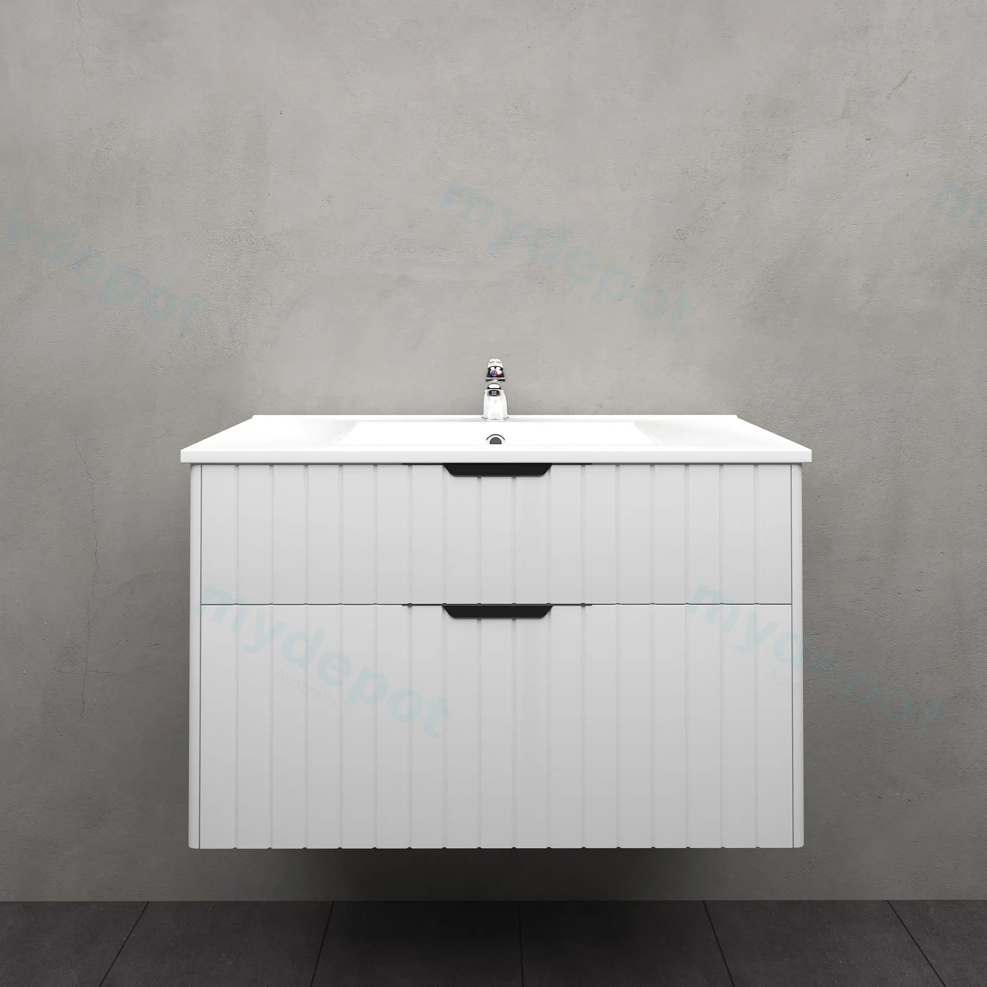 900mm Aria Matte White MDF Two Drawers Wall Hung Bathroom Vanity Cabinet Only With Handle view 2