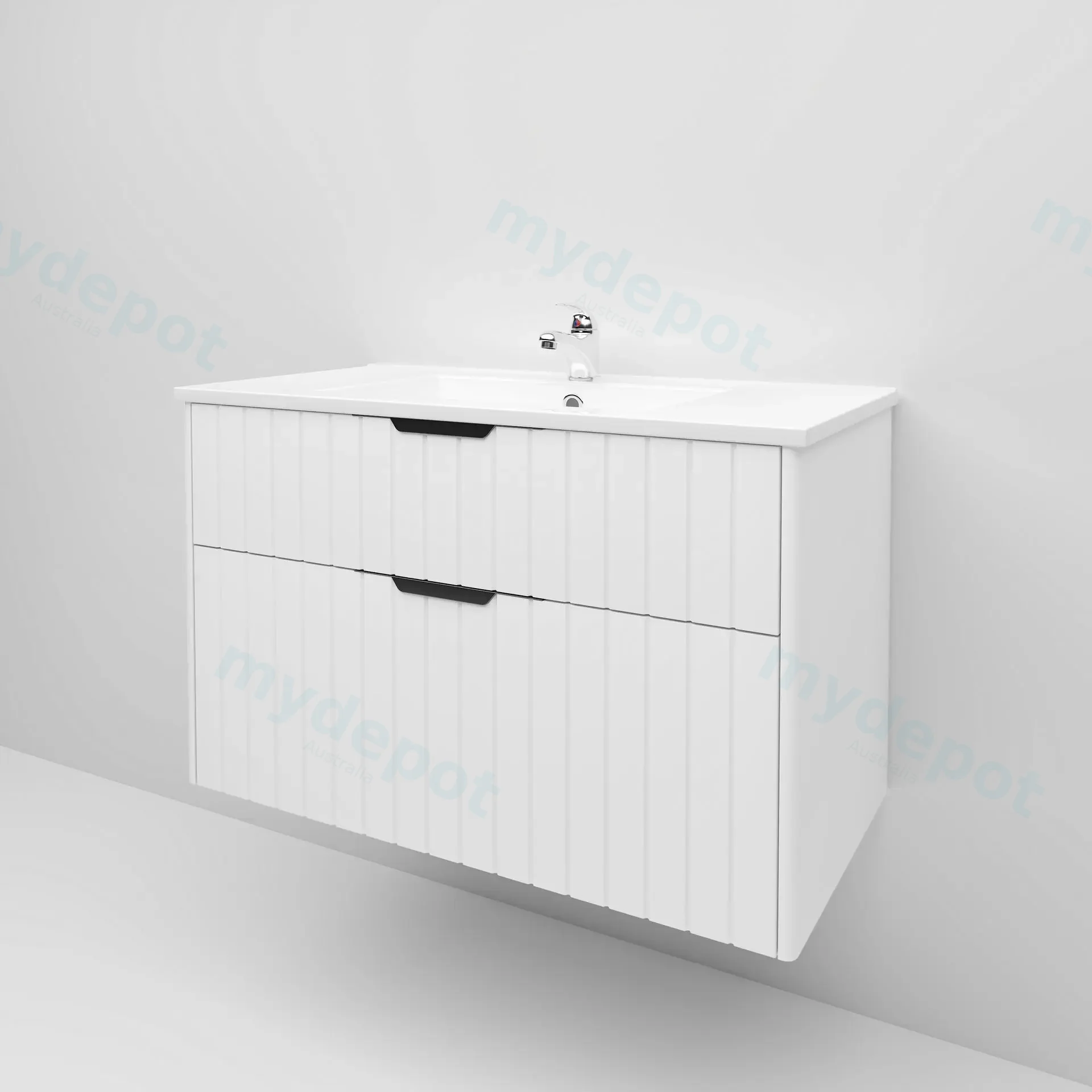 900mm Aria Matte White MDF Two Drawers Wall Hung Bathroom Vanity Cabinet Only With Handle view 4