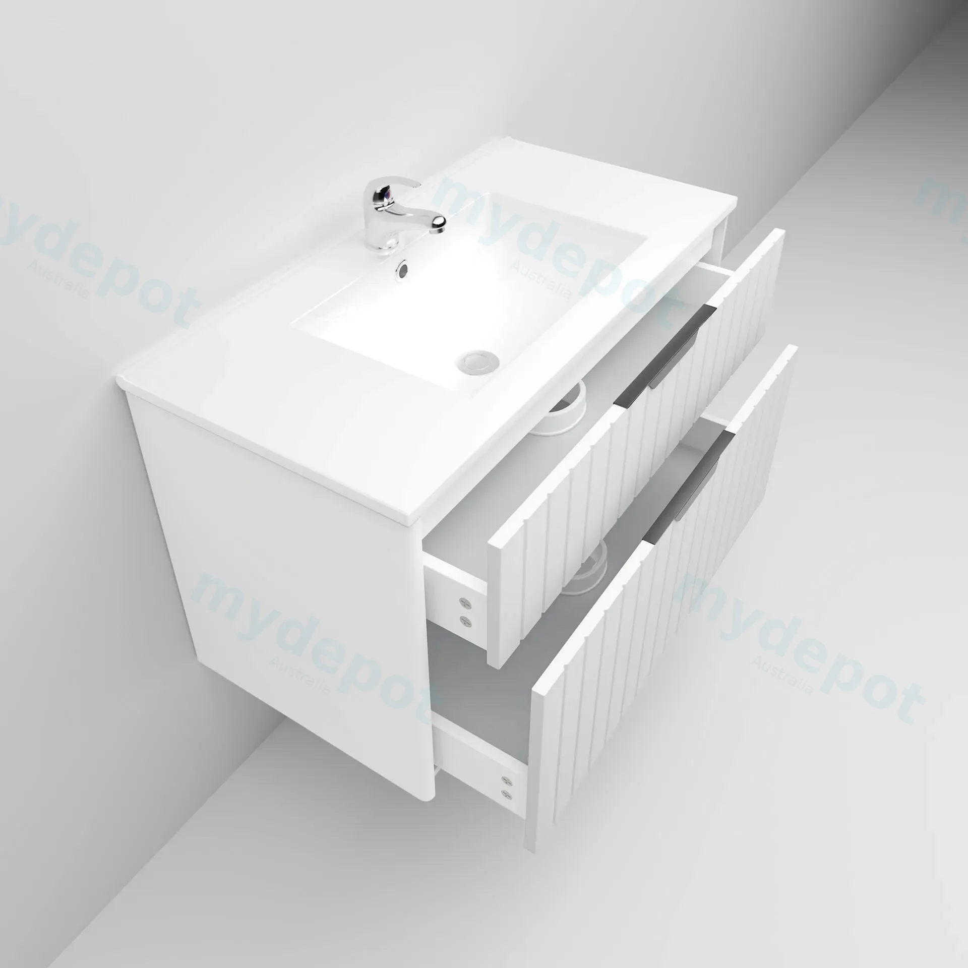 900mm Aria Matte White MDF Two Drawers Wall Hung Bathroom Vanity Cabinet Only With Handle view 5