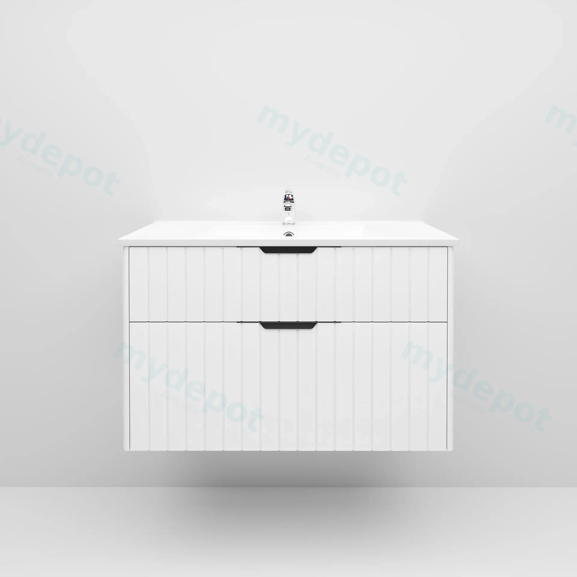 900mm Aria Matte White MDF Two Drawers Wall Hung Bathroom Vanity Cabinet Only With Handle view 3