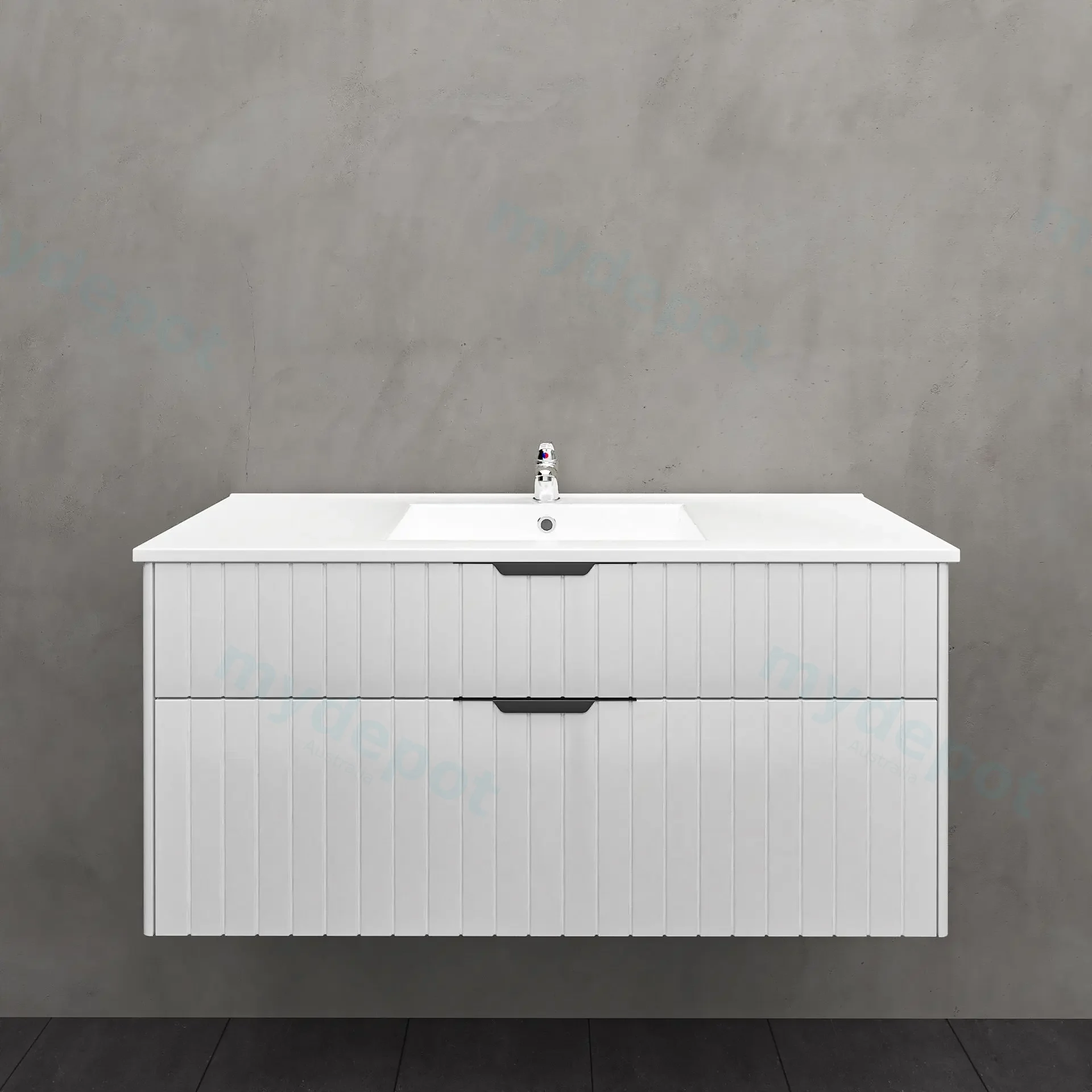 1200mm Aria Matte White Mdf Two Drawers Wall Hung Bathroom Vanity Cabinet Only With Handle view 2