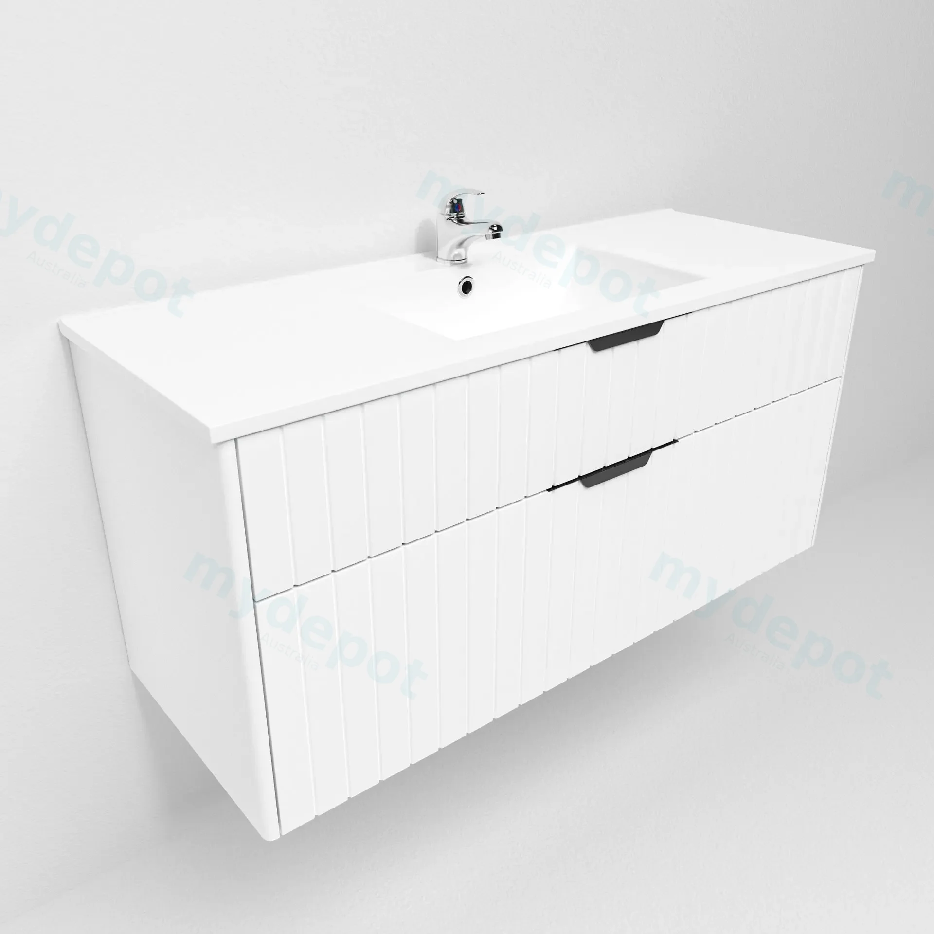 1200mm Aria Matte White Mdf Two Drawers Wall Hung Bathroom Vanity Cabinet Only With Handle view 4