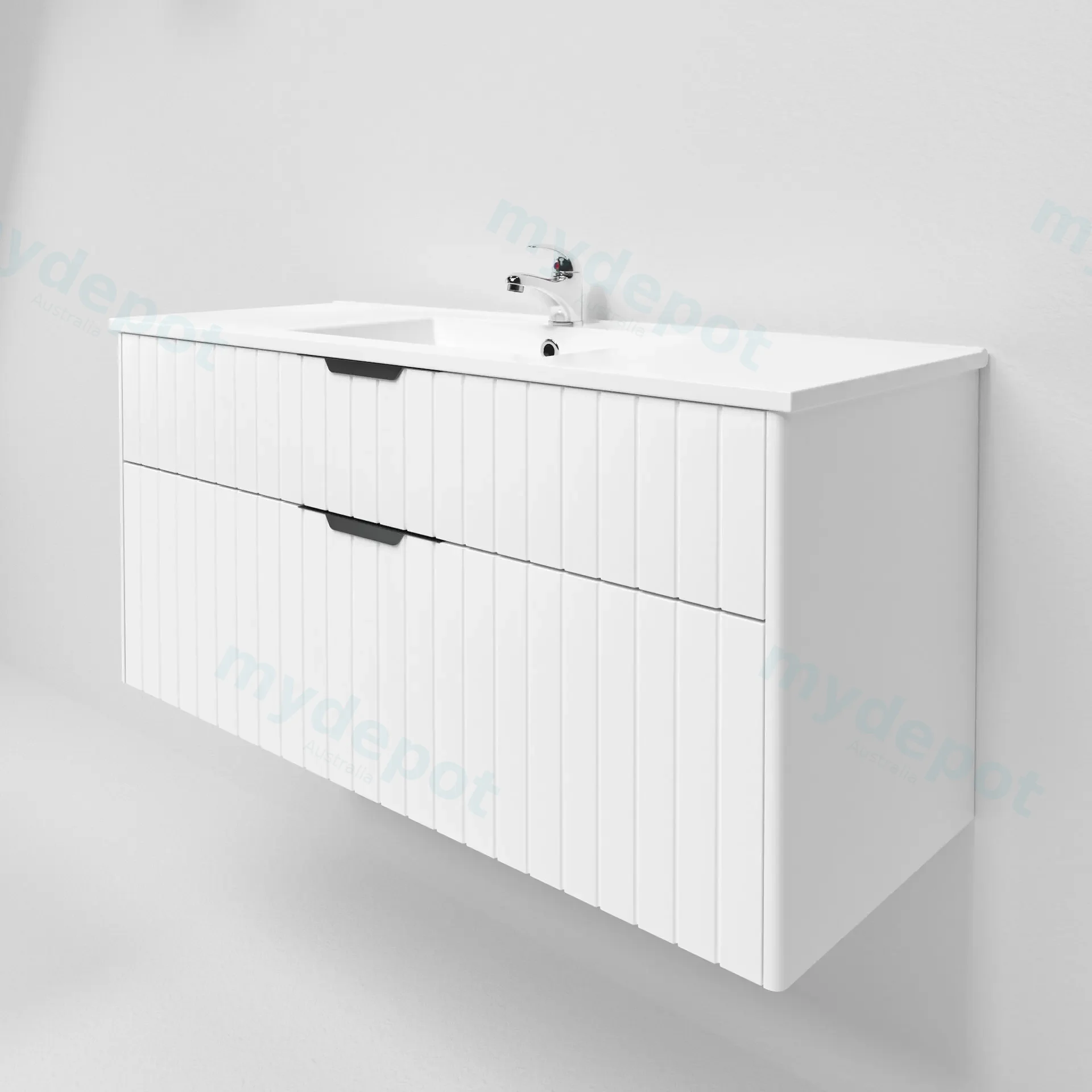 1200mm Aria Matte White Mdf Two Drawers Wall Hung Bathroom Vanity Cabinet Only With Handle view 5