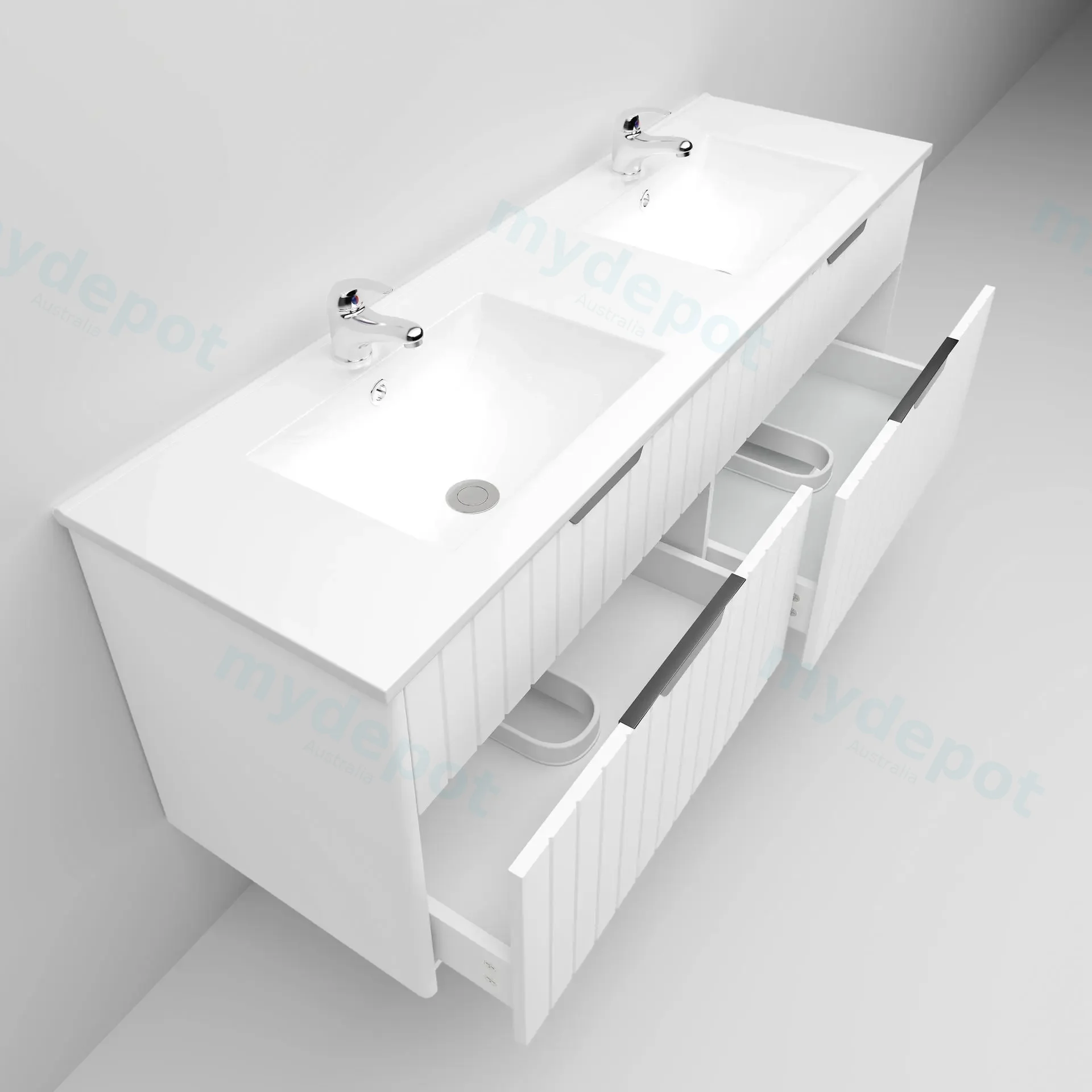 1500mm Aria Matte White Mdf Four Drawers Wall Hung Bathroom Vanity Cabinet Only With Handle view 5