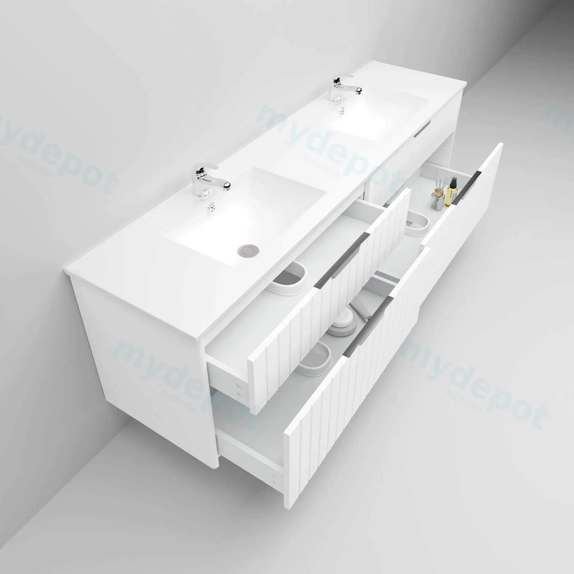 1800mm Aria Matte White MDF Four Drawers Wall Hung Bathroom Vanity Cabinet Only With Handle view 5