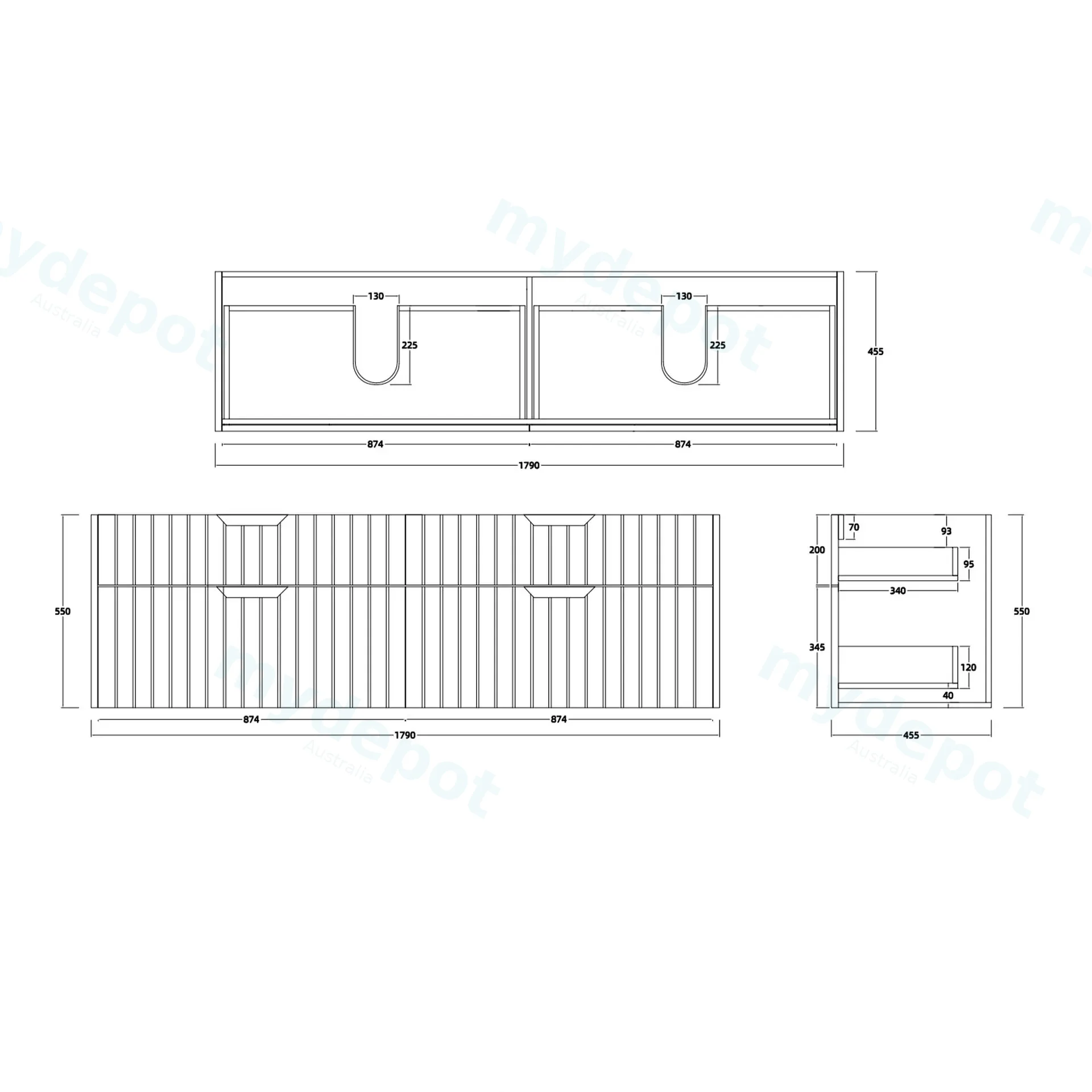 1800mm Aria Matte White MDF Four Drawers Wall Hung Bathroom Vanity Cabinet Only With Handle view 6