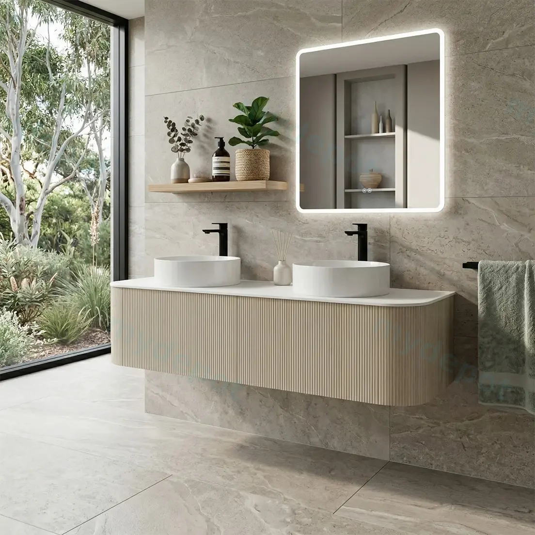 1500mm Kiama Coastal Oak Two Drawers Curved Wall Hung Vanity Cabinet Only view 2