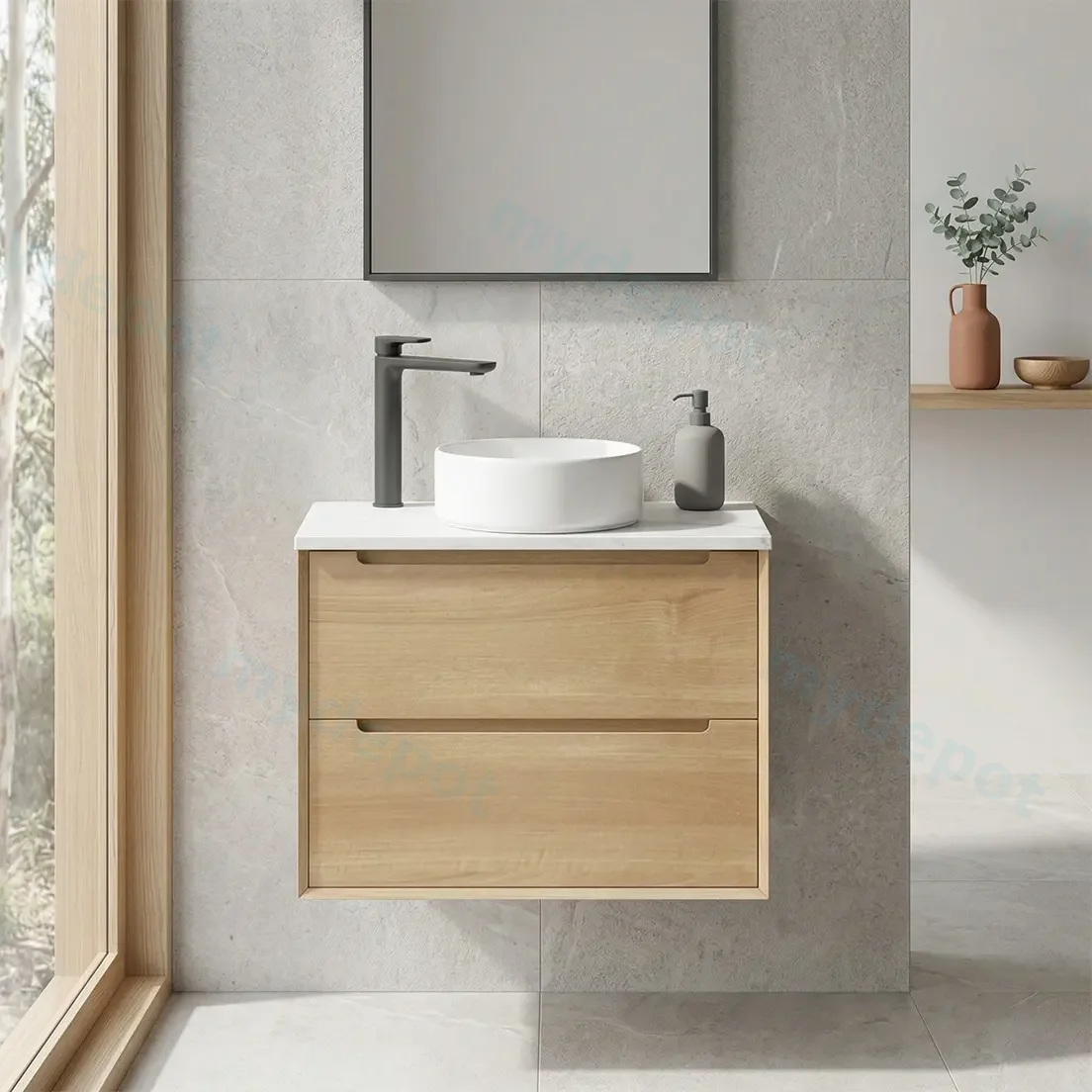 750mm Bell Collection Natural Oak Plywood 2 Drawers Wall Hung Bathroom Vanity Cabinet Only view 3