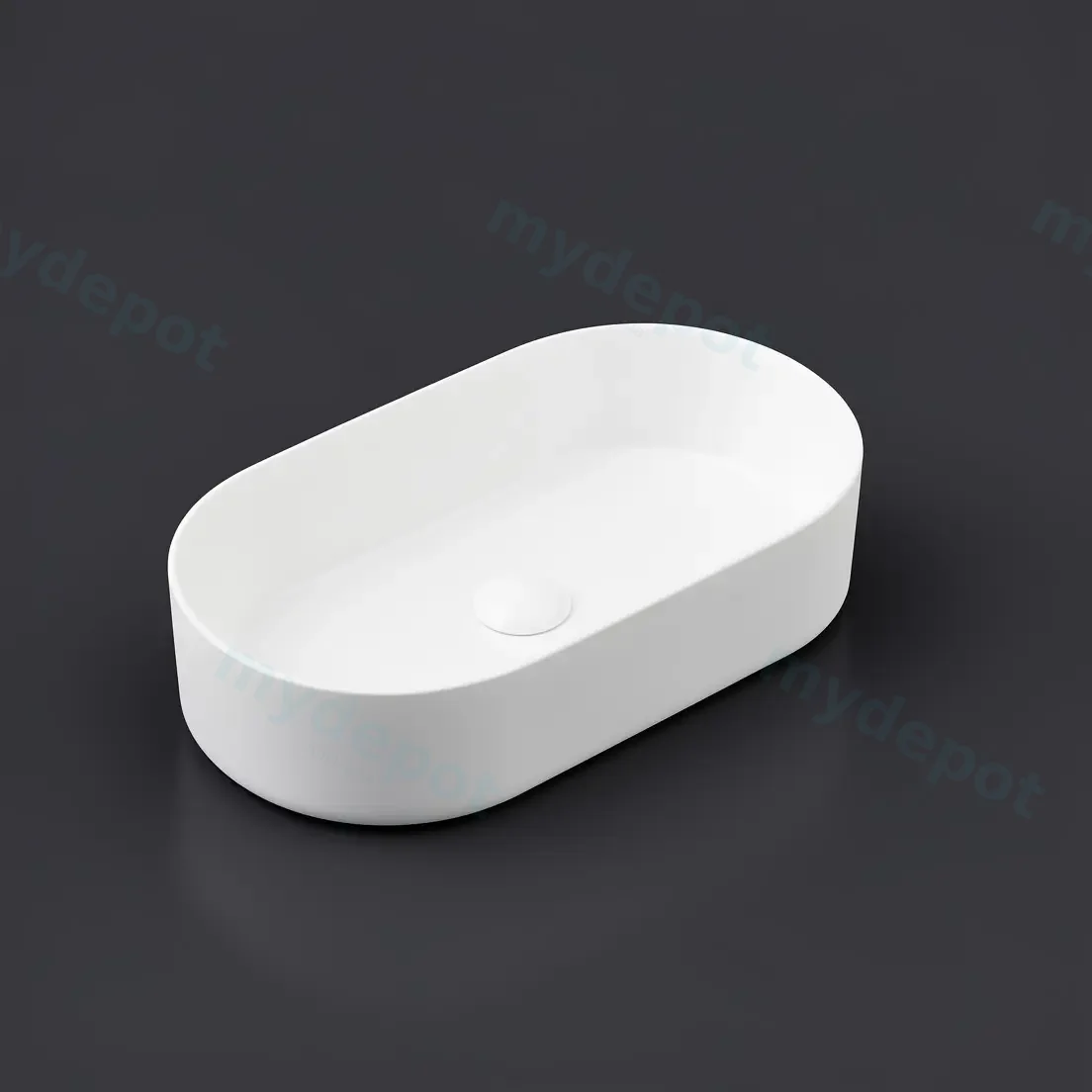 525*300*110mm Matte White Ellips Fine Ceramic Above Counter Basins Non Overflow,32mm Waste view 2