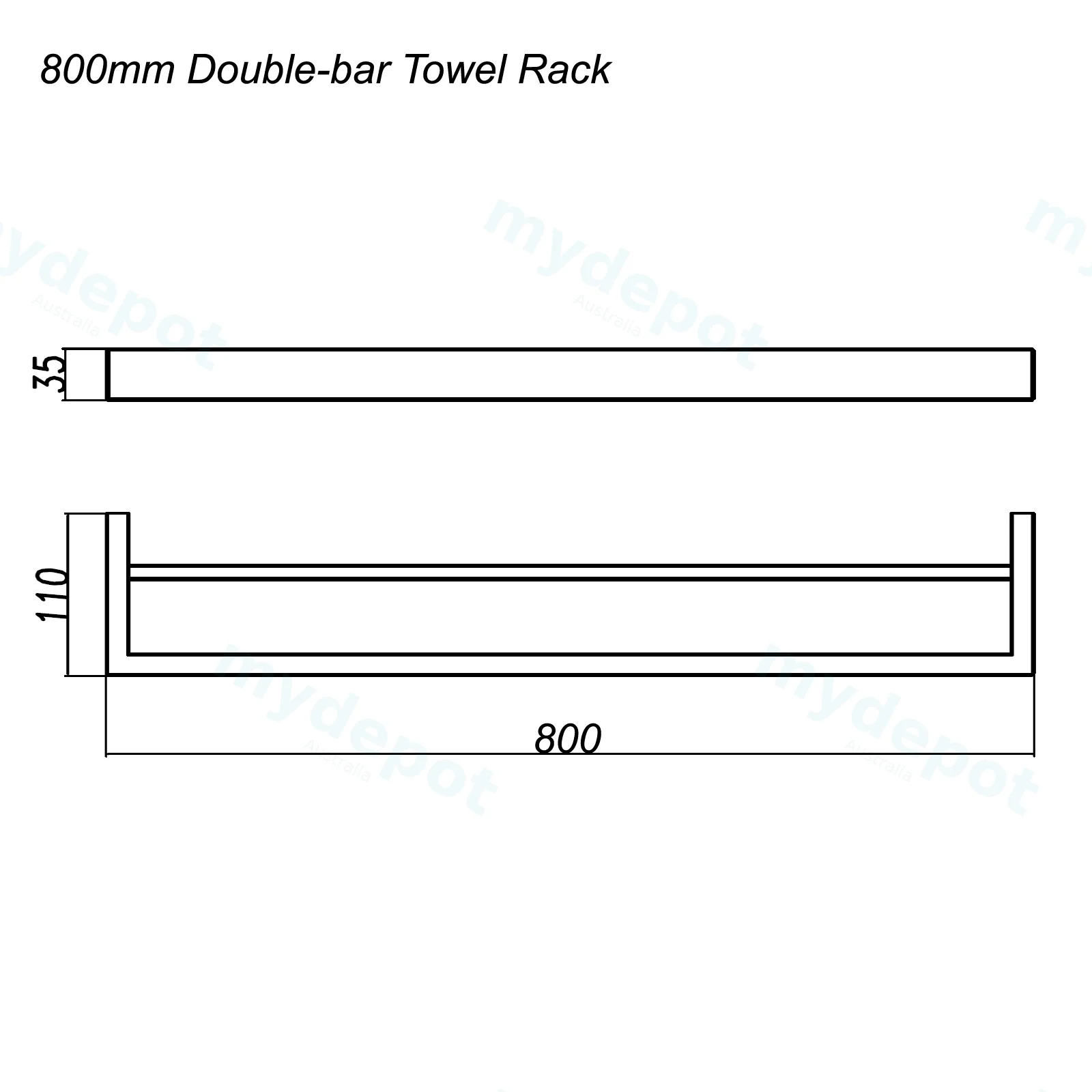 Cavallo Brushed Nickel Square Double Towel Rail 800mm view 2