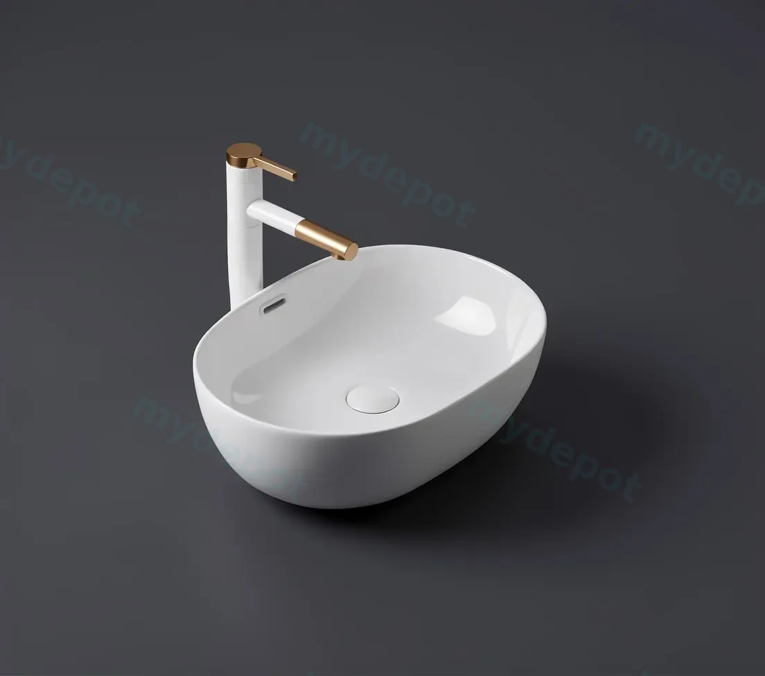 610*420*155mm Gloss White Ellips Fine Ceramic Above Counter Basins Overflow,32mm Waste view 2