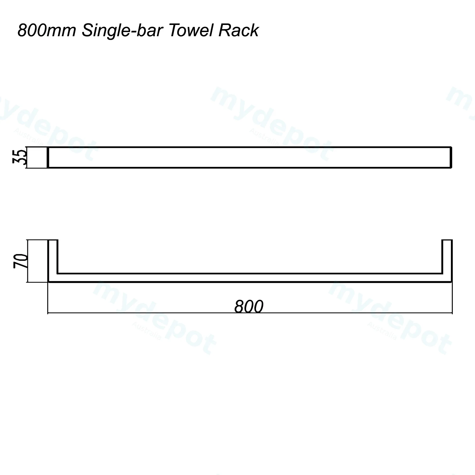 Cavallo Gun Metal Grey Square Single Towel Rail 800mm view 2