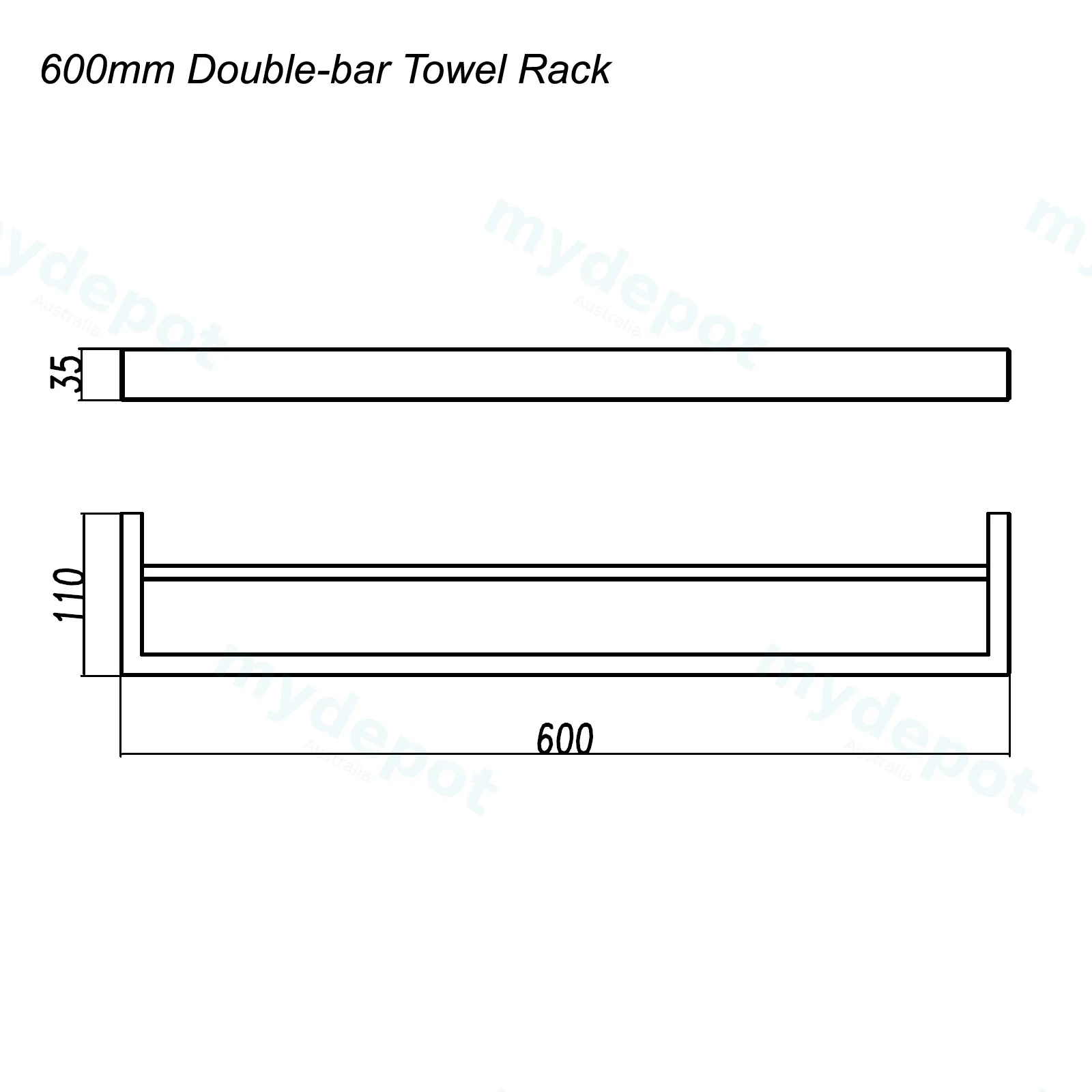 Cavallo Gun Metal Grey Square Double Towel Rail 600mm view 2