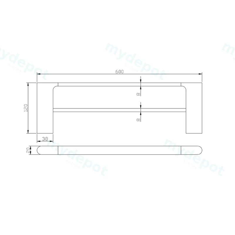 Persano Matte Black Zinc Alloy 600mm Double Towel Rail view 2