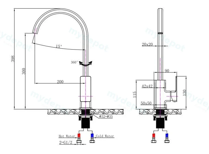Ivano Chrome Square Kitchen Mixer view 2
