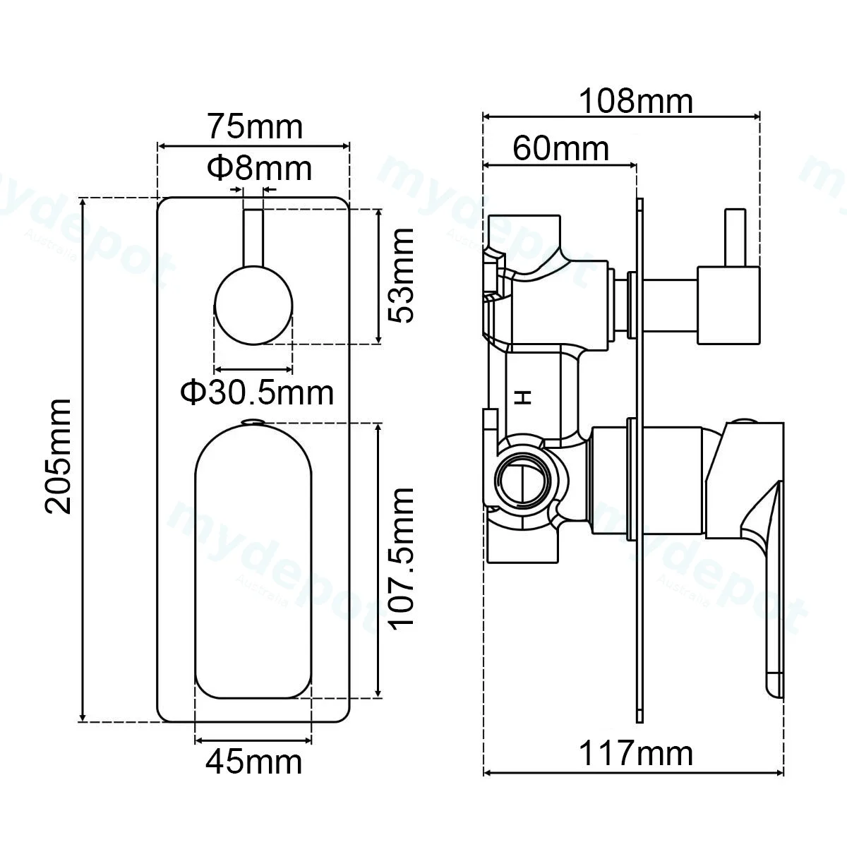 Vog Solid Brass Black Bath/Shower Wall Mixer with Diverter Wall Mounted(color up) view 2