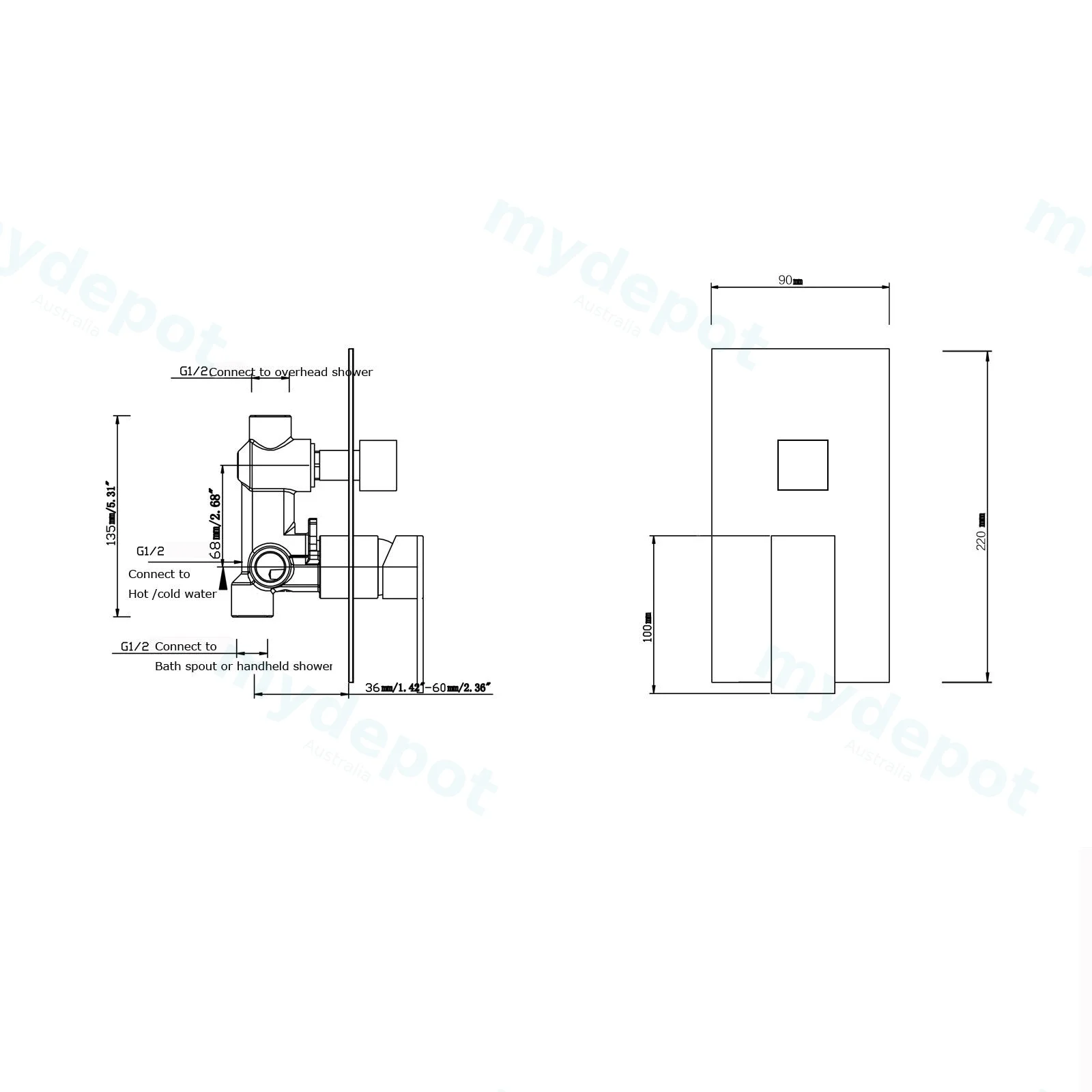 Blaze Black Shower/Bath Mixer Diverter Long Cover view 2